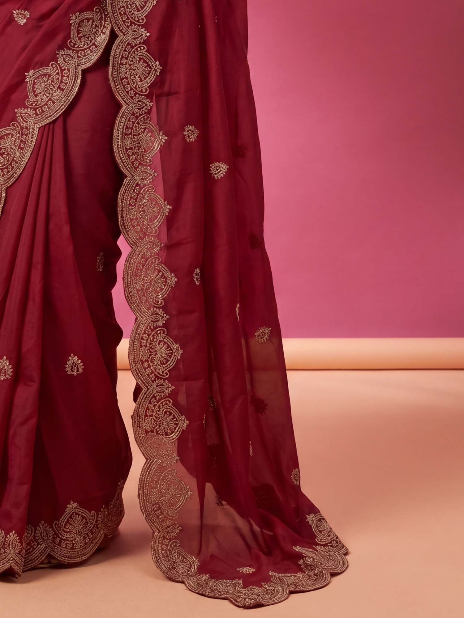 Pink Georgette saree – detail view 5
