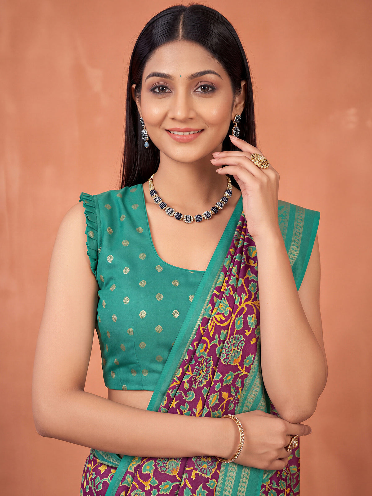 Purple Cotton Blend saree – detail view 4