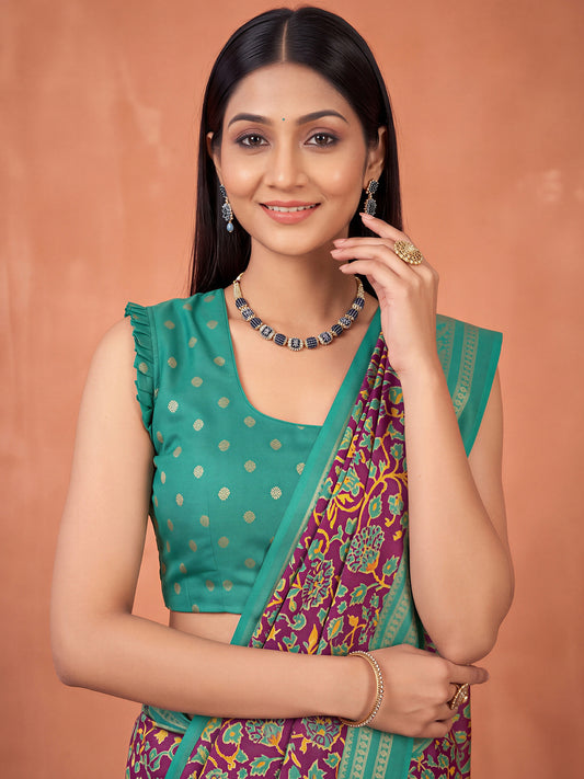 Purple Cotton Blend saree – detail view 4