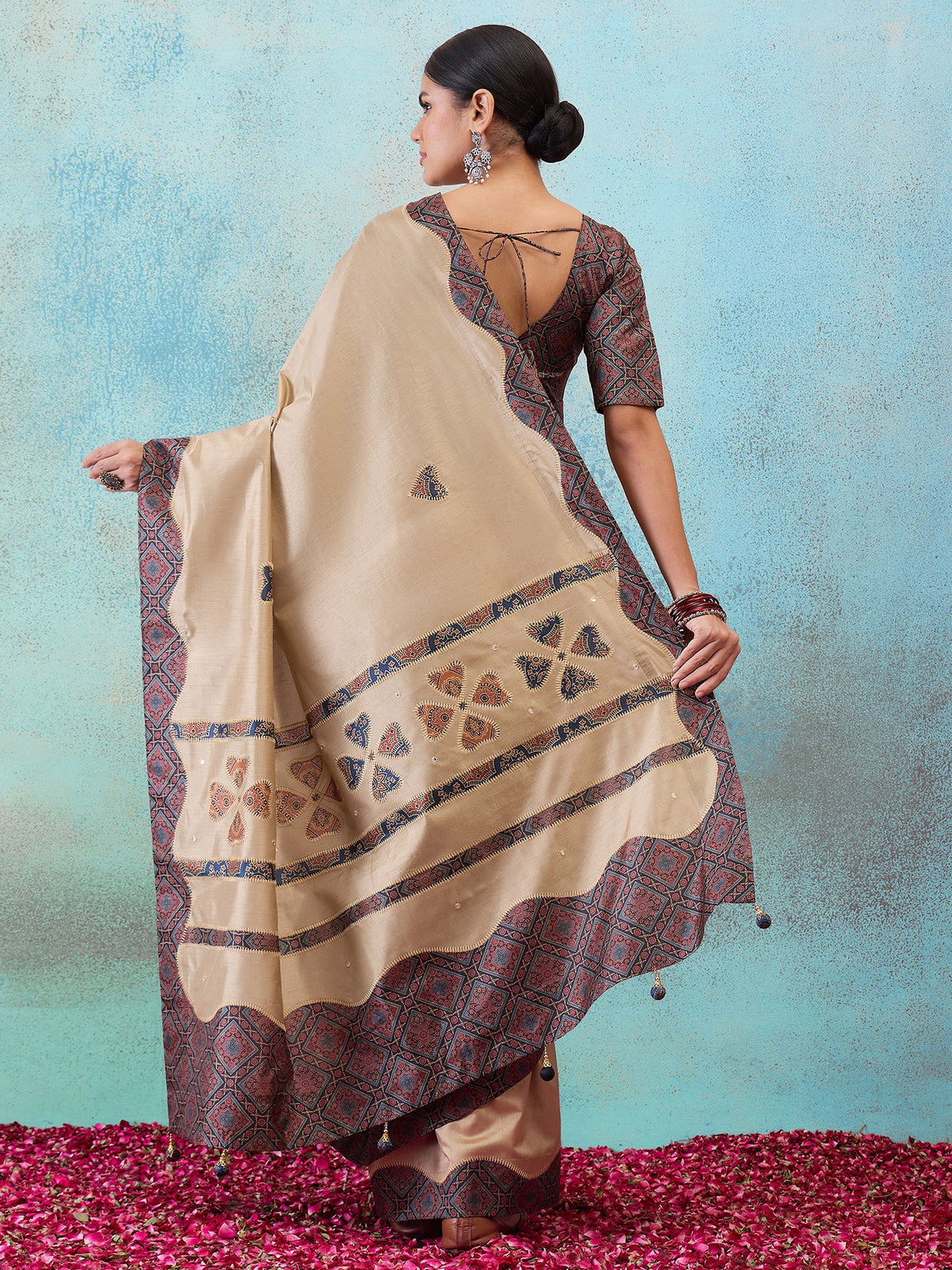 Light Brown silk blend saree view 2