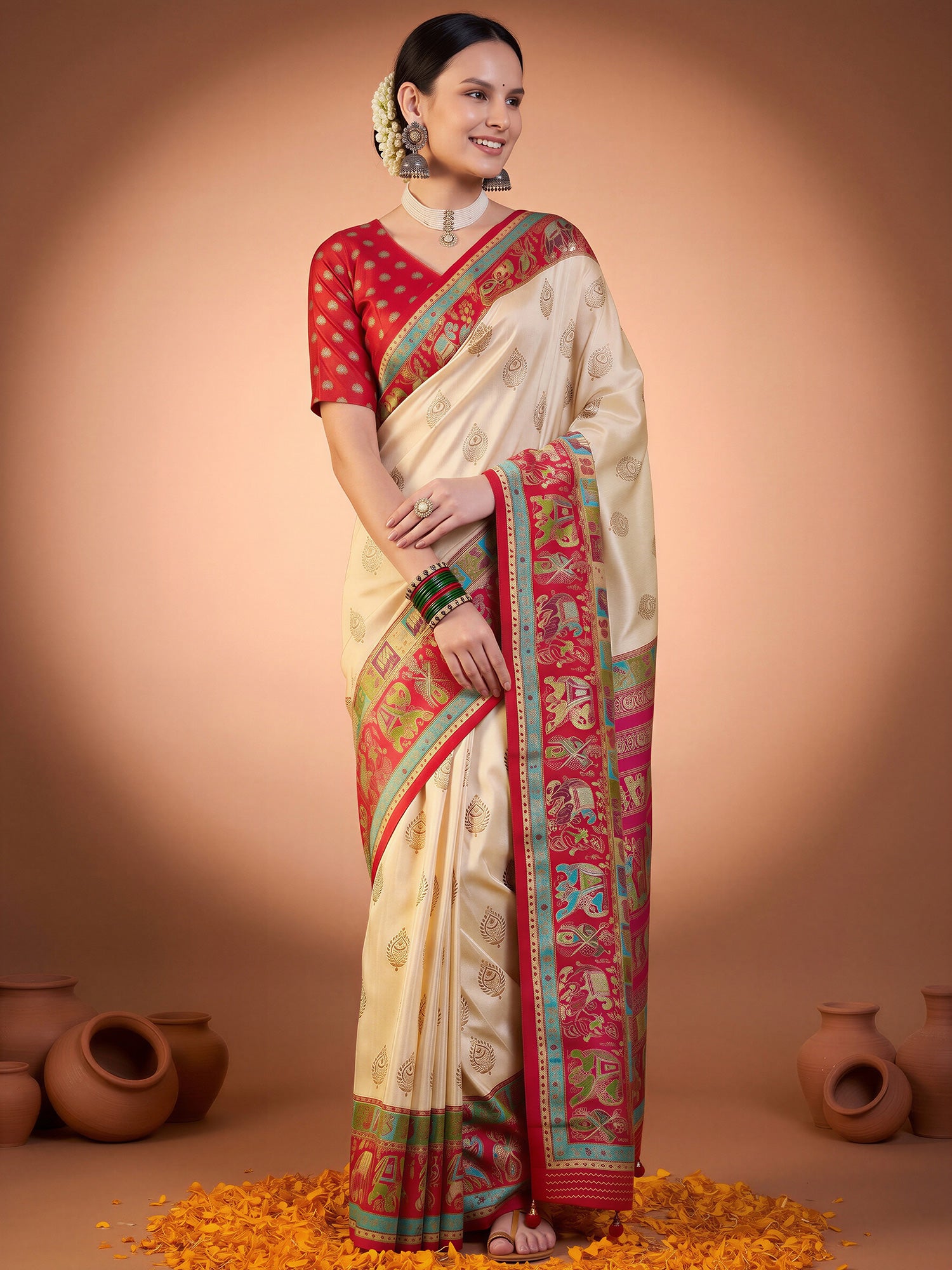 Red Silk Blend saree – detail view 3