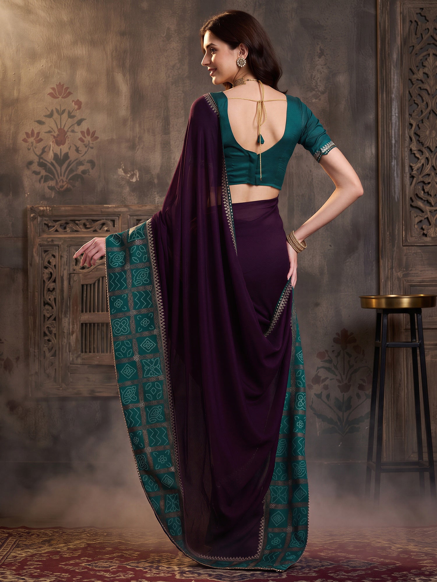 Purple Vichitra Silk saree – detail view 1