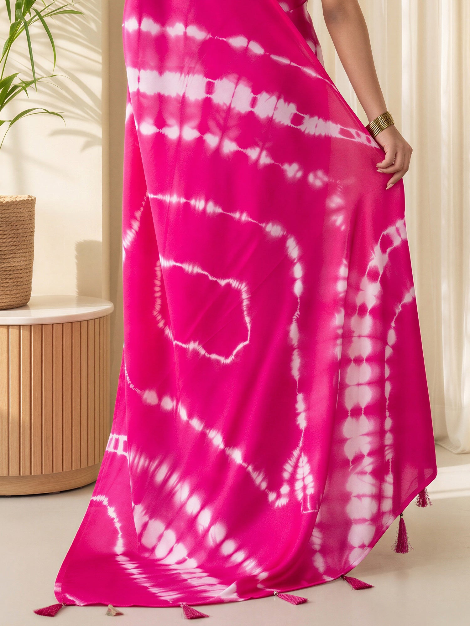 Pink Satin Silk saree – detail view 5