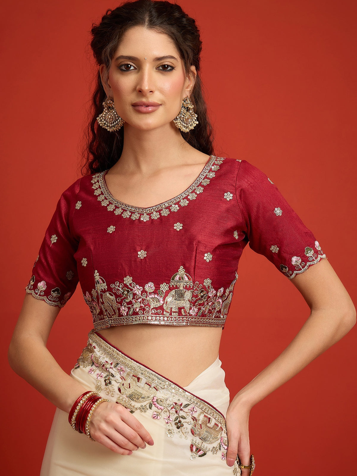 Off White Georgette saree – detail view 5