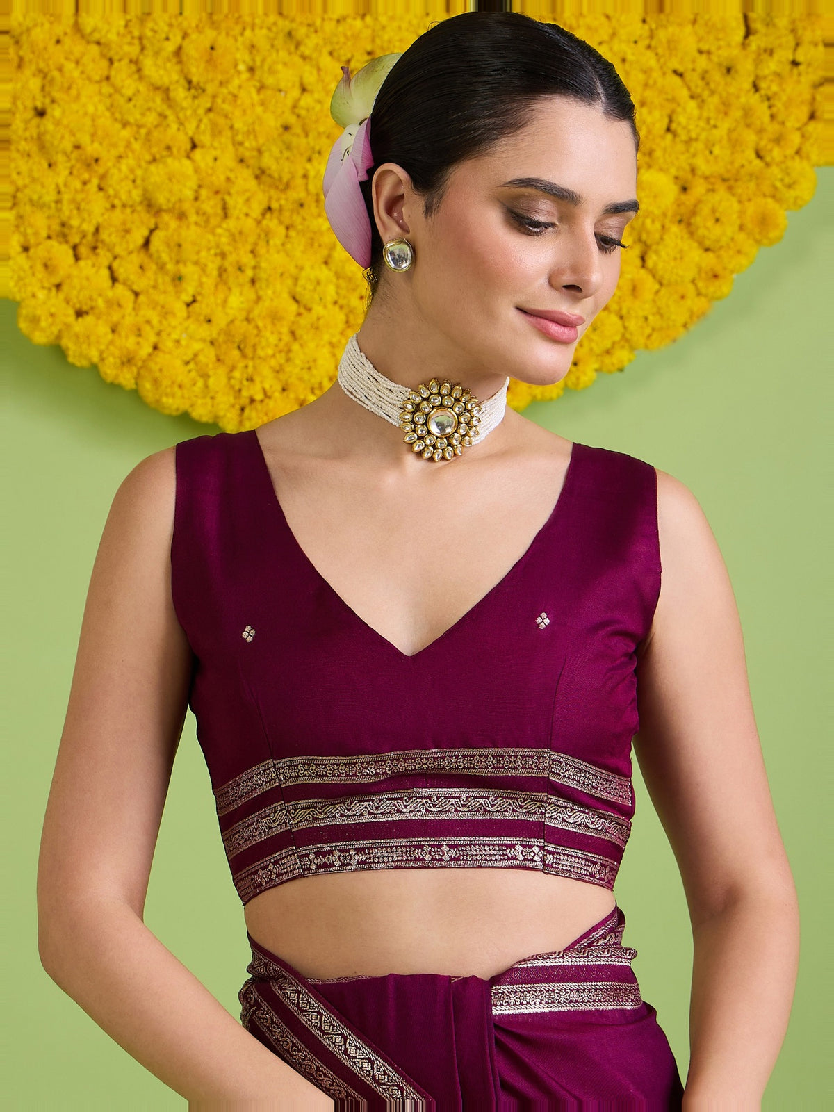 Wine Silk Blend saree – detail view 5