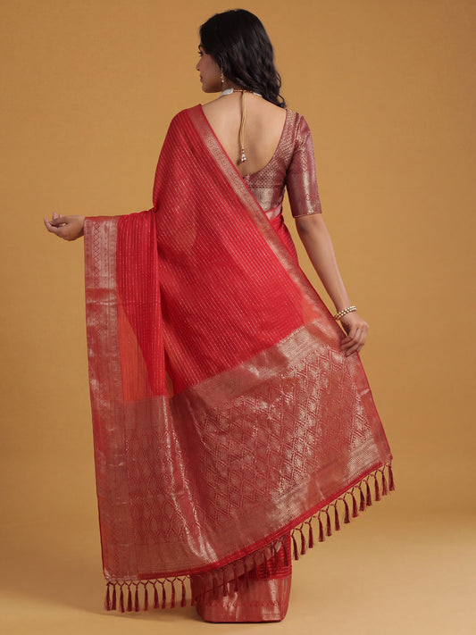 Red Chiffon saree – detail view 1