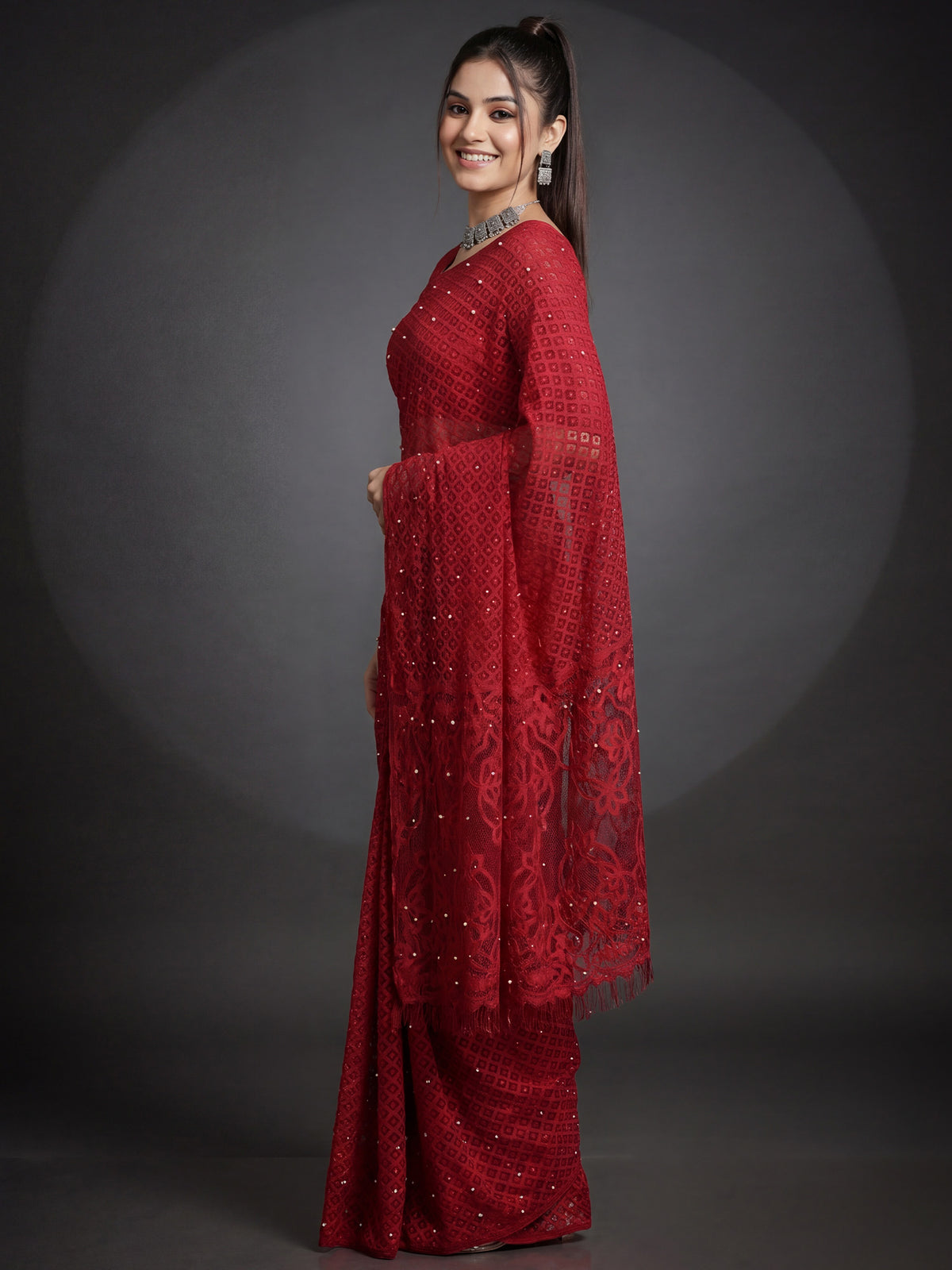 Red Brasso saree – detail view 2