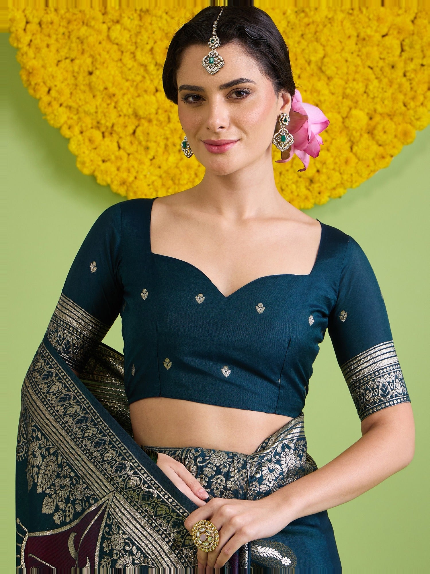 Teal Blue Silk Blend saree – detail view 1