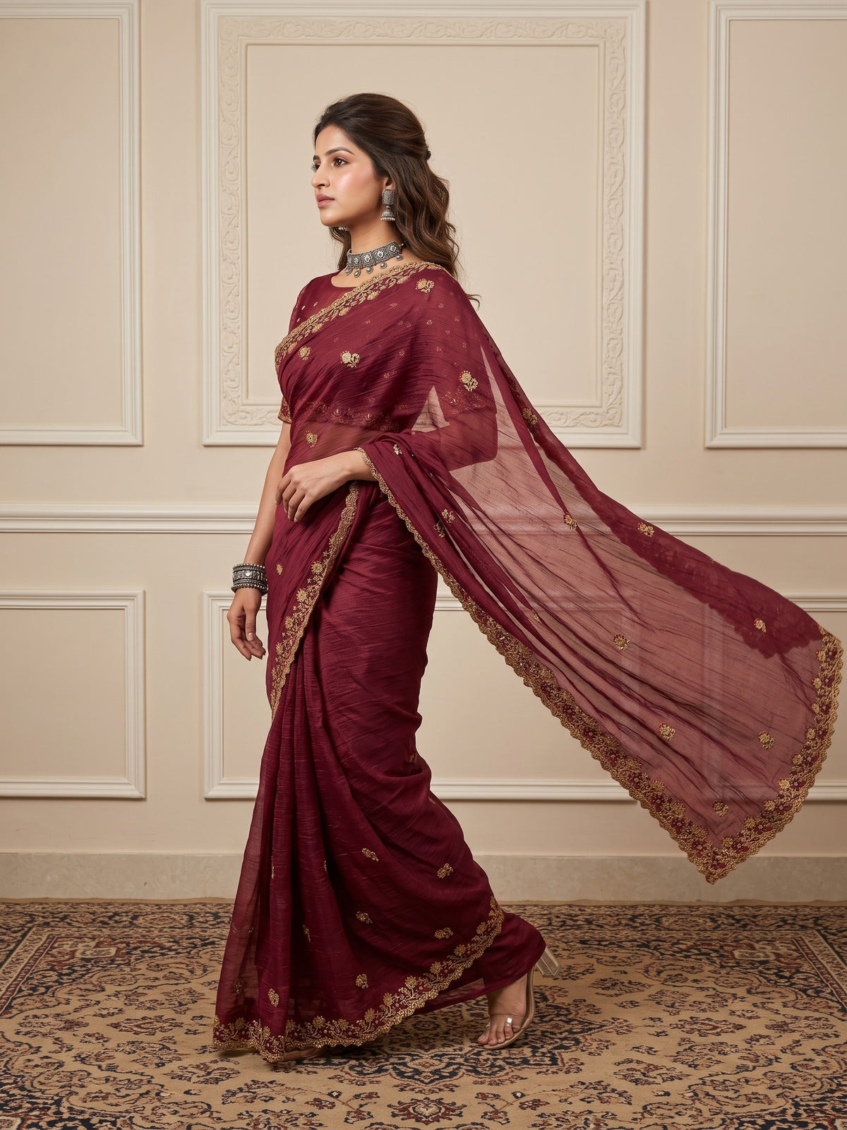 Mauve Tissue saree – detail view 4