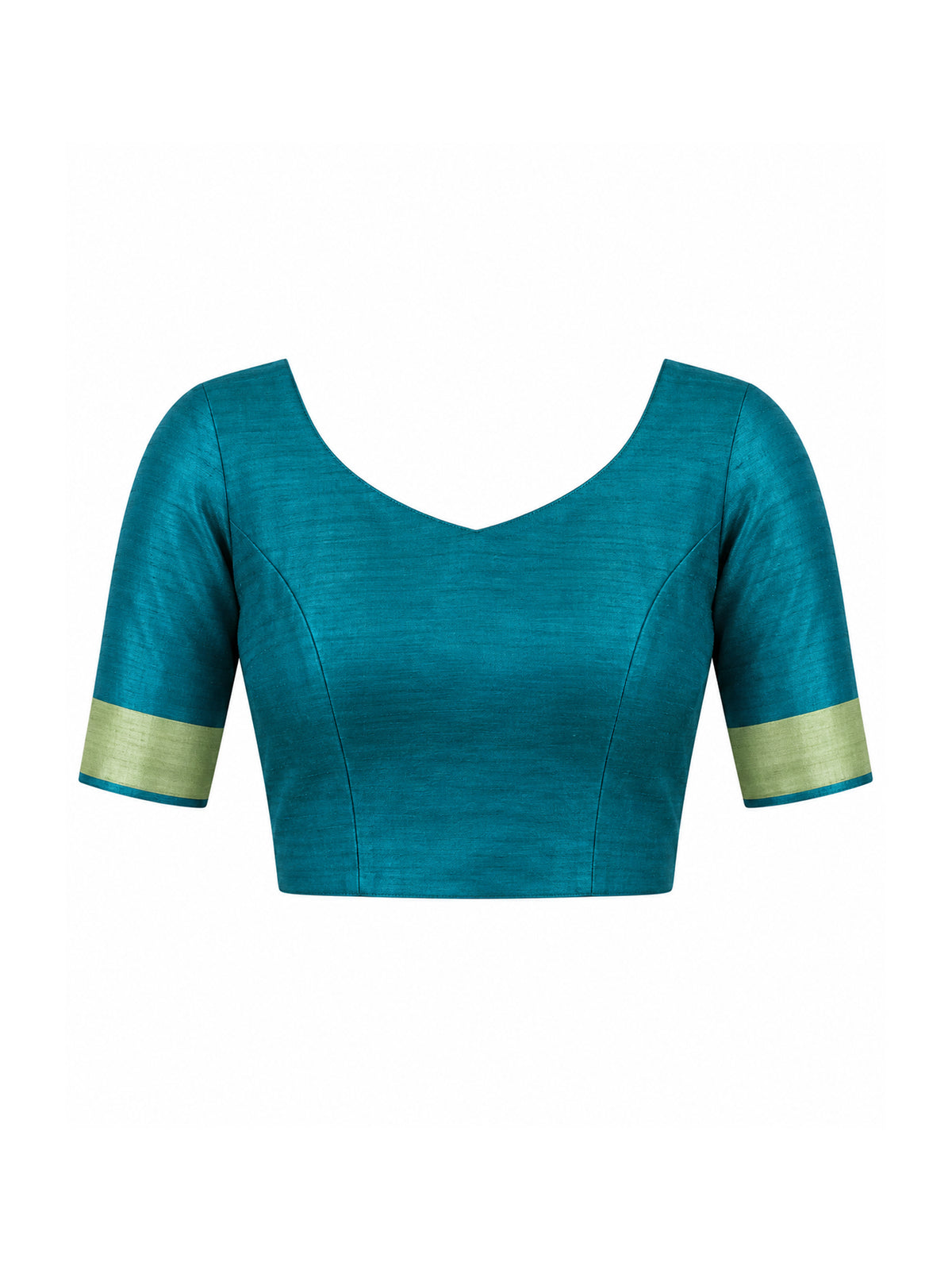 Unstitched turquoise blue soft silk blouse piece with solid design
