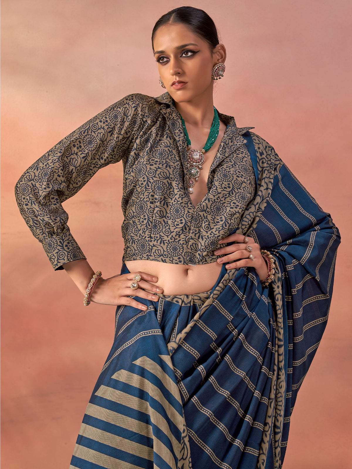Blue Silk Blend saree – detail view 1