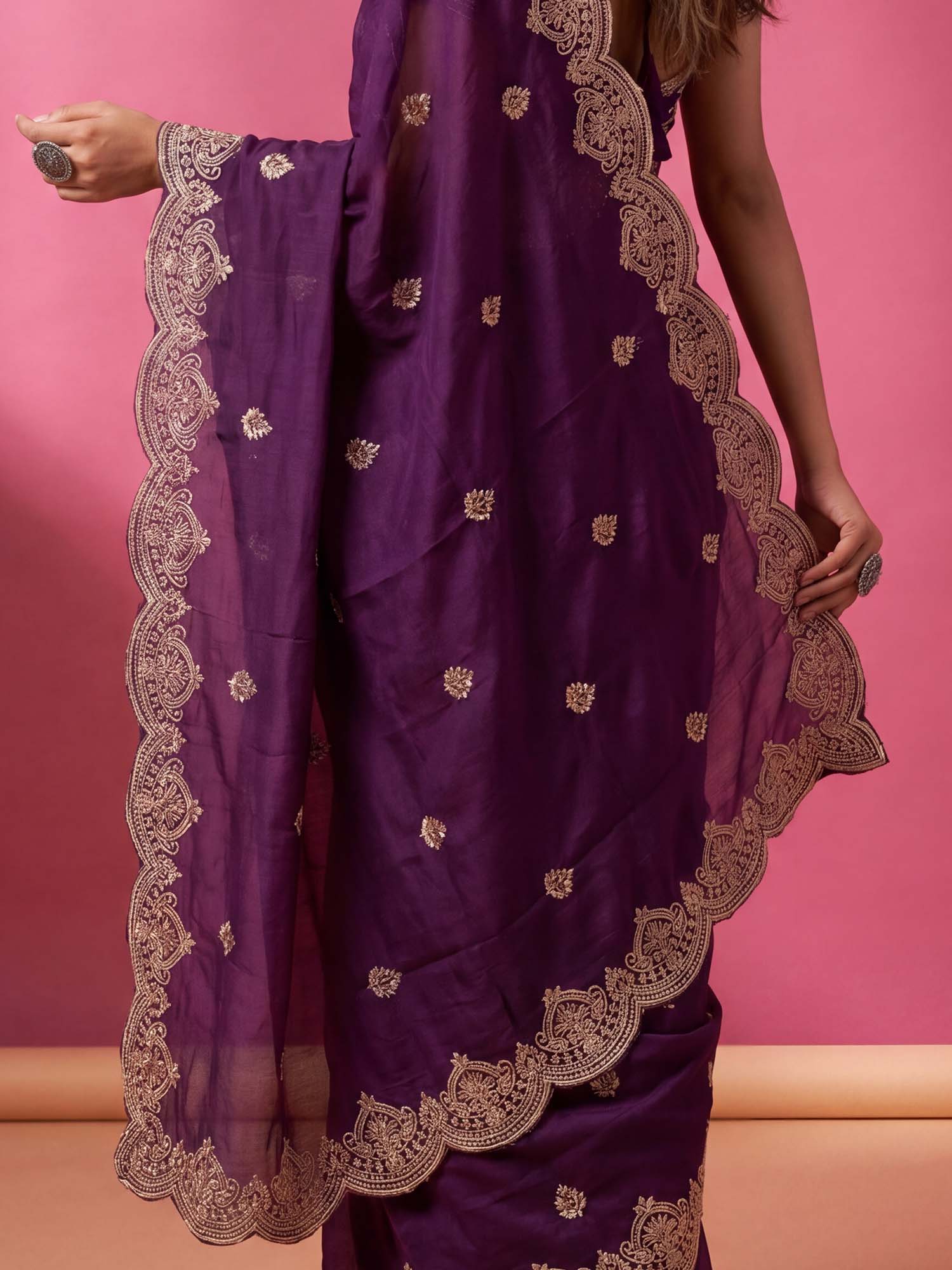 Purple Georgette saree – detail view 5