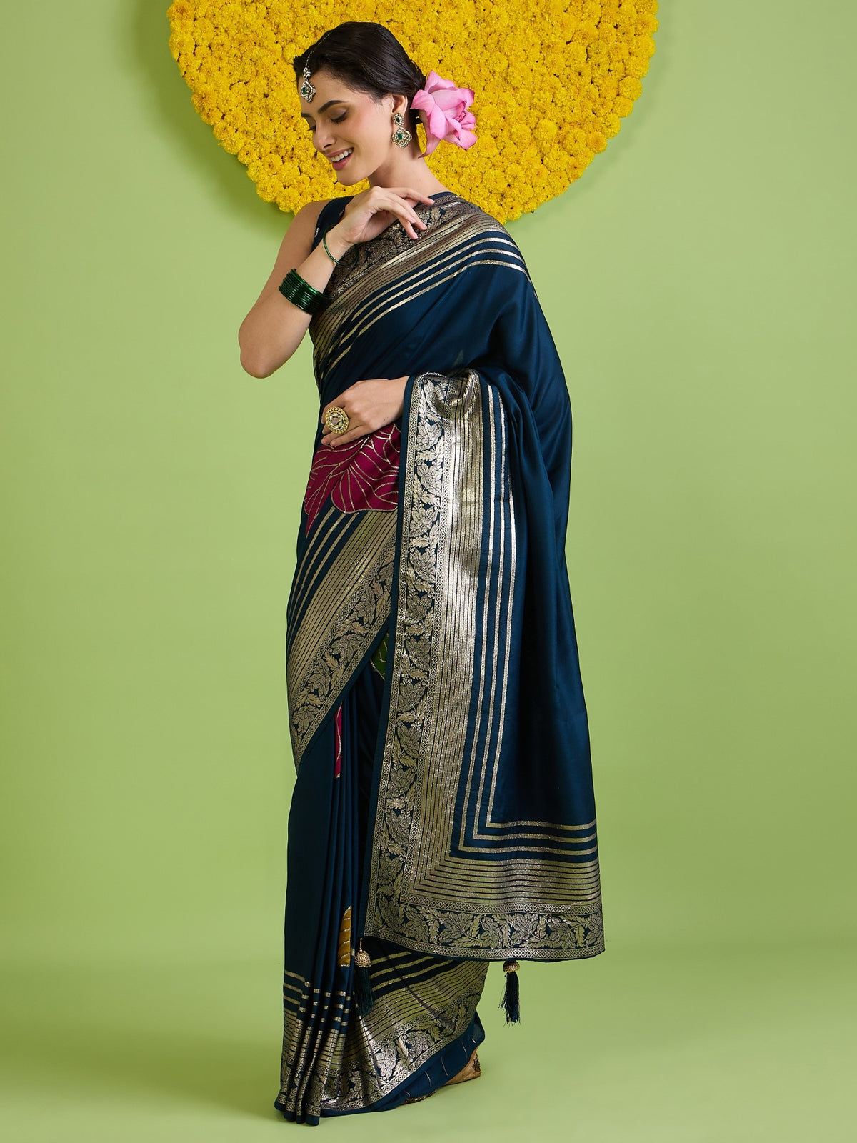 Navy Blue Silk Blend saree – detail view 3