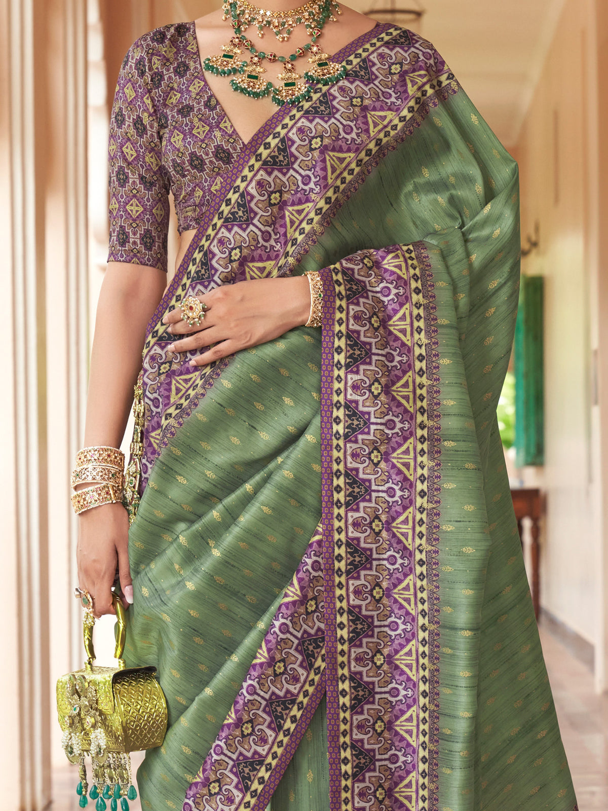 Light Green silk blend saree view 3