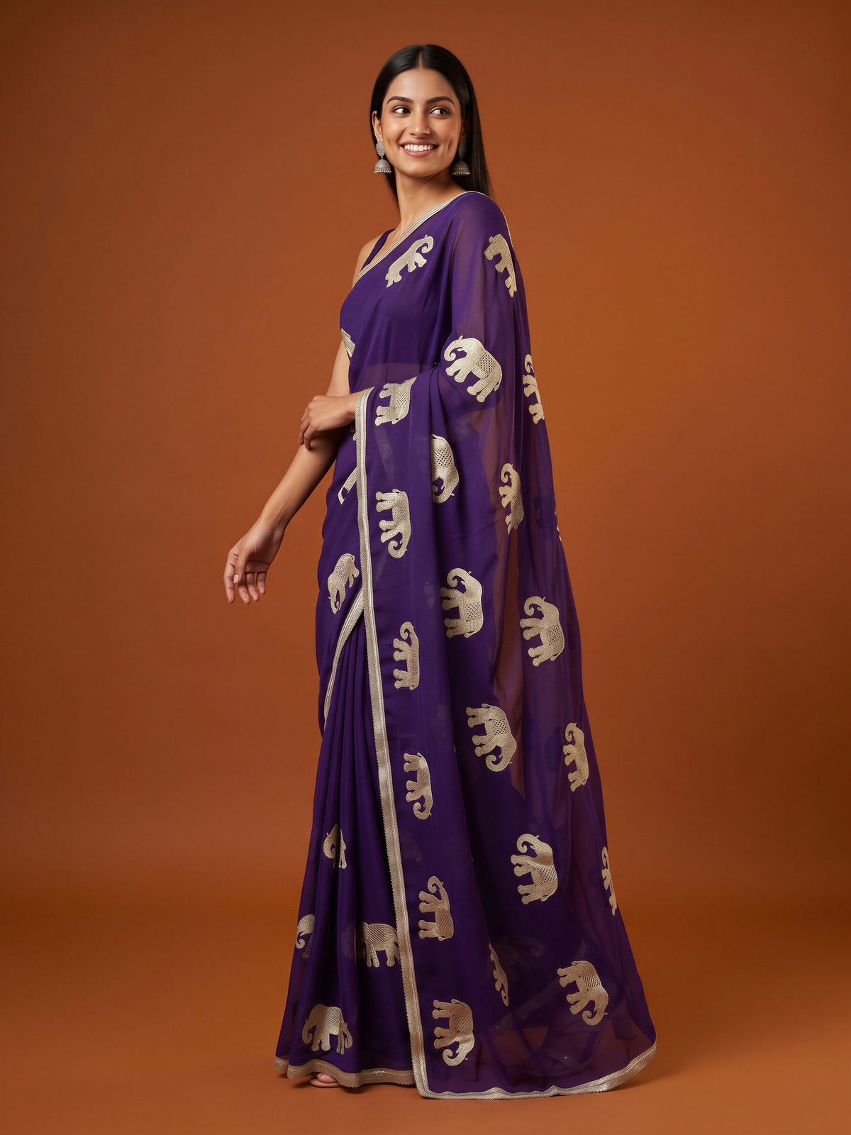 Purple Georgette saree – detail view 2