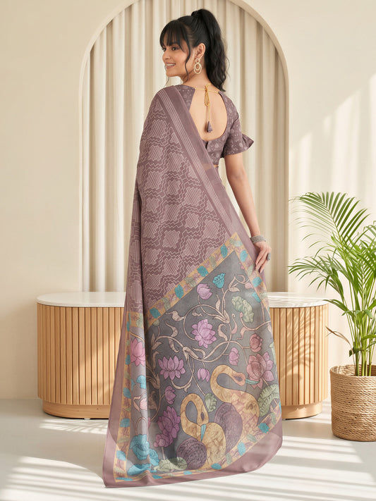 Brown Linen Blend saree – detail view 1