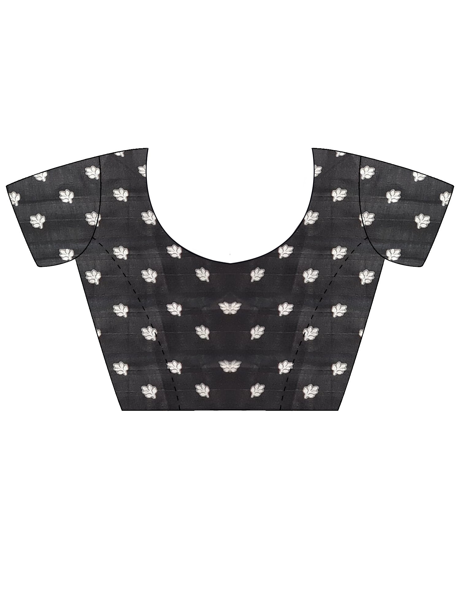 Unstitched black tussar silk blouse piece with floral design