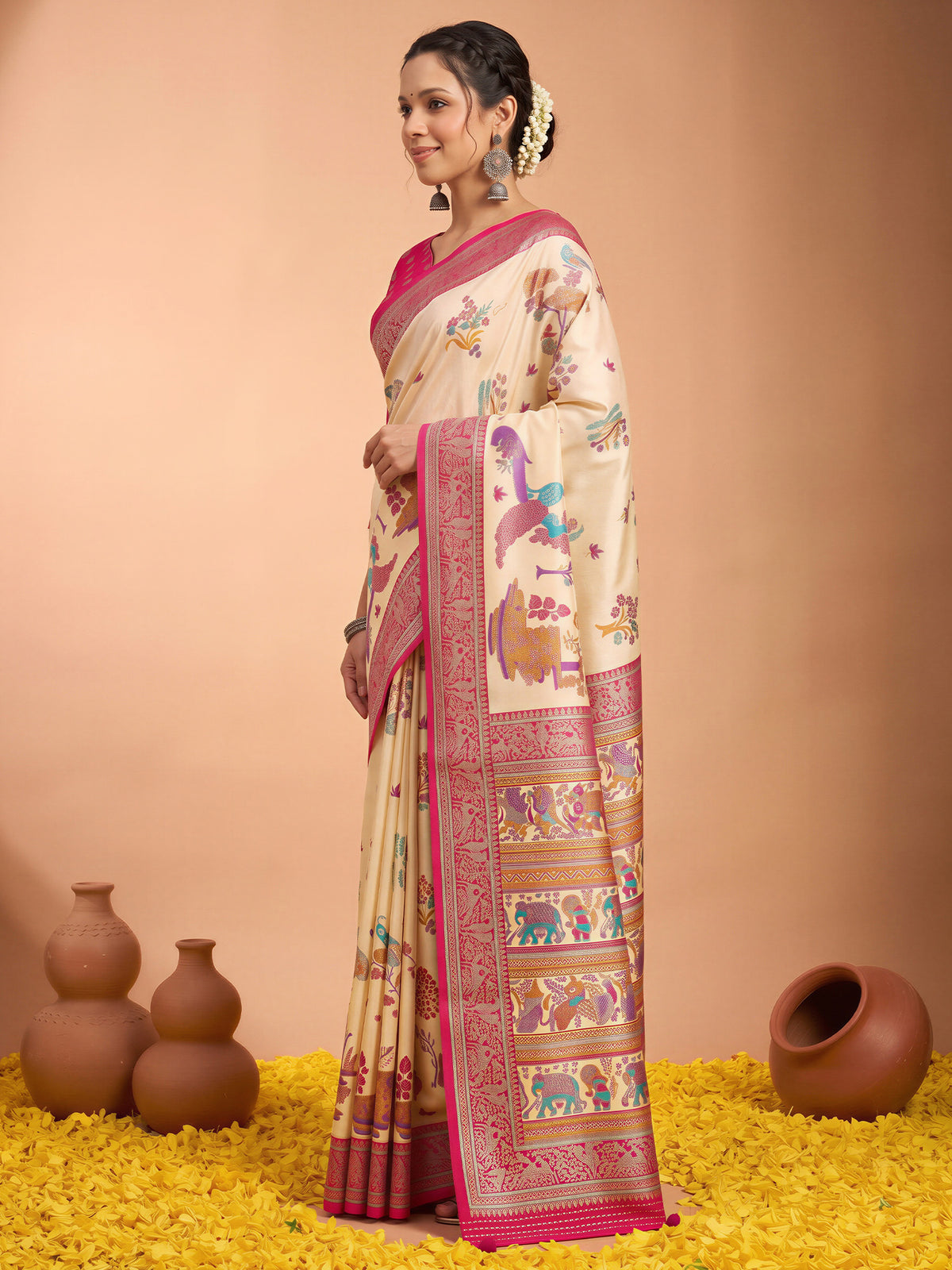 Cream Silk Blend saree – detail view 2