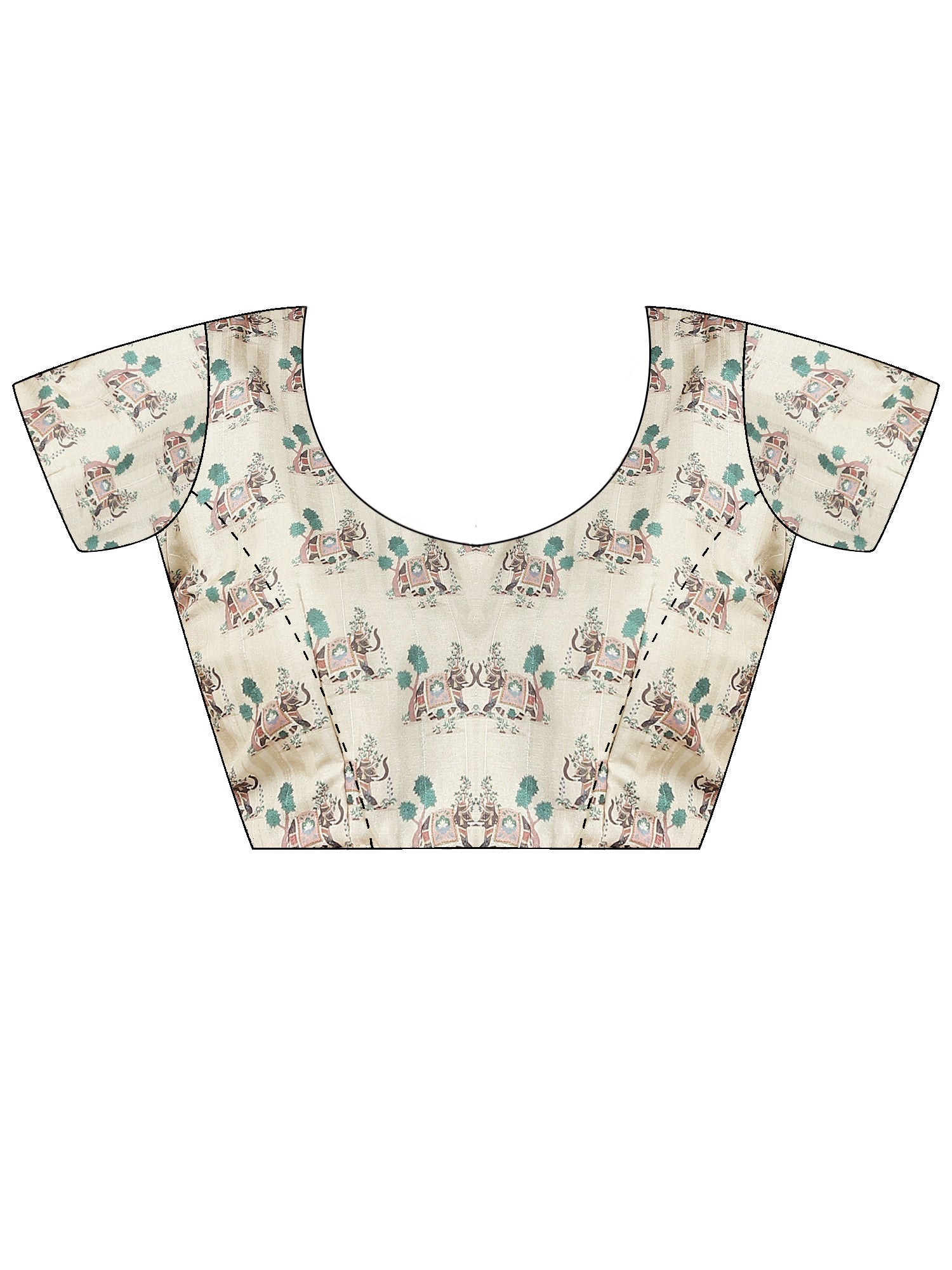 Unstitched beige silk blend blouse piece with ethnic motif design