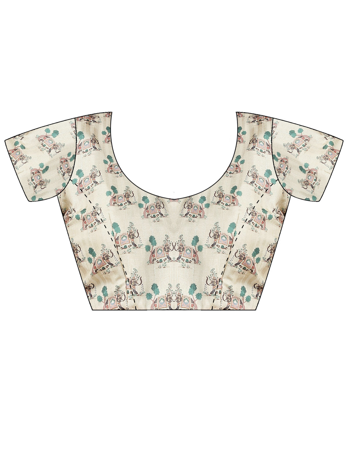 Unstitched beige silk blend blouse piece with ethnic motif design