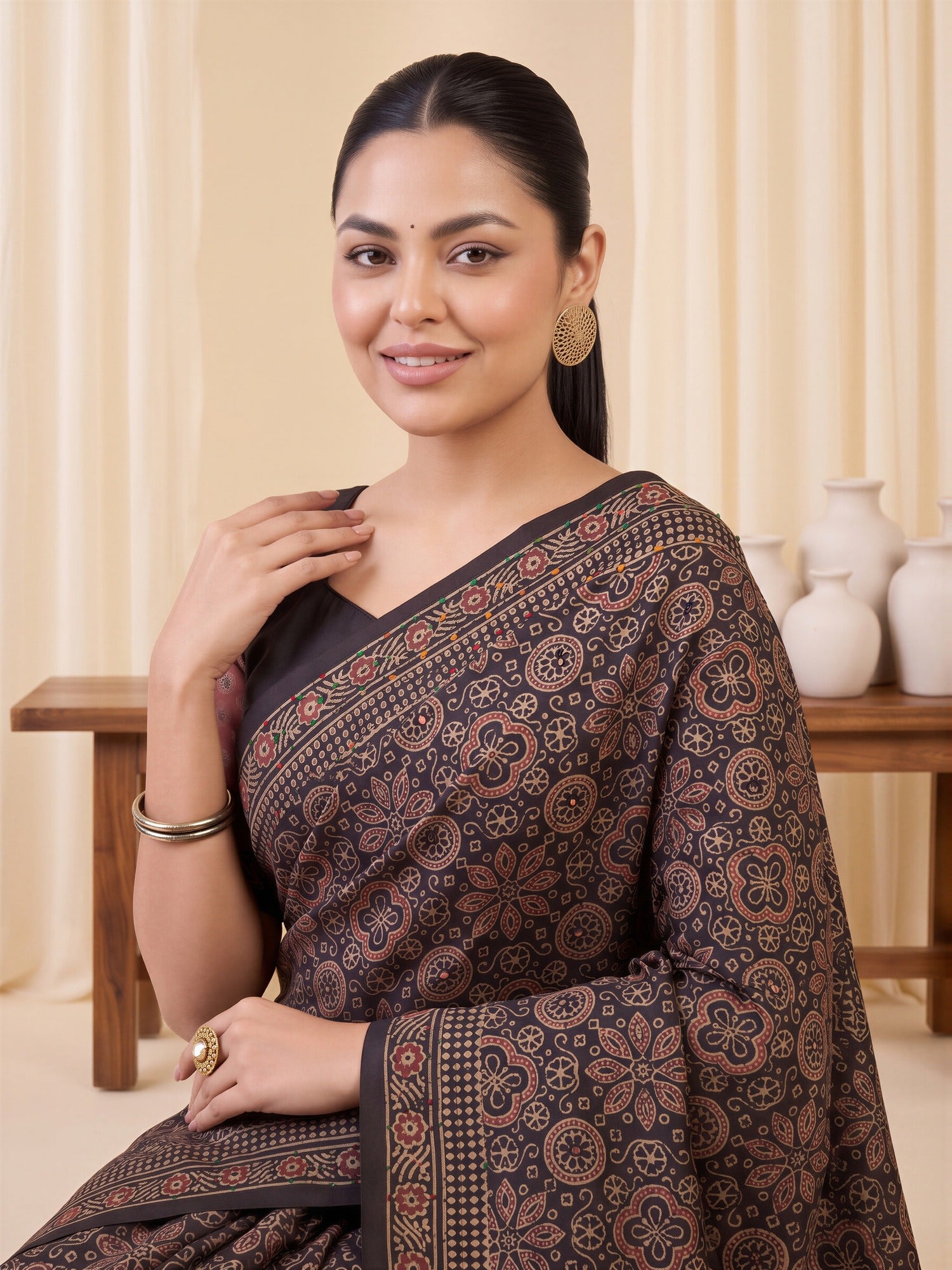 Coffee Brown Silk Blend saree – detail view 4