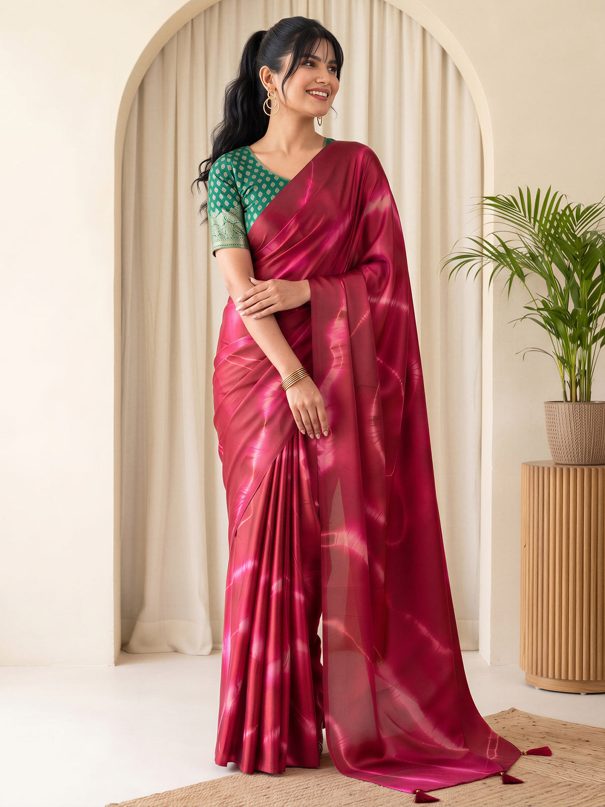 Maroon Satin Silk saree – detail view 3
