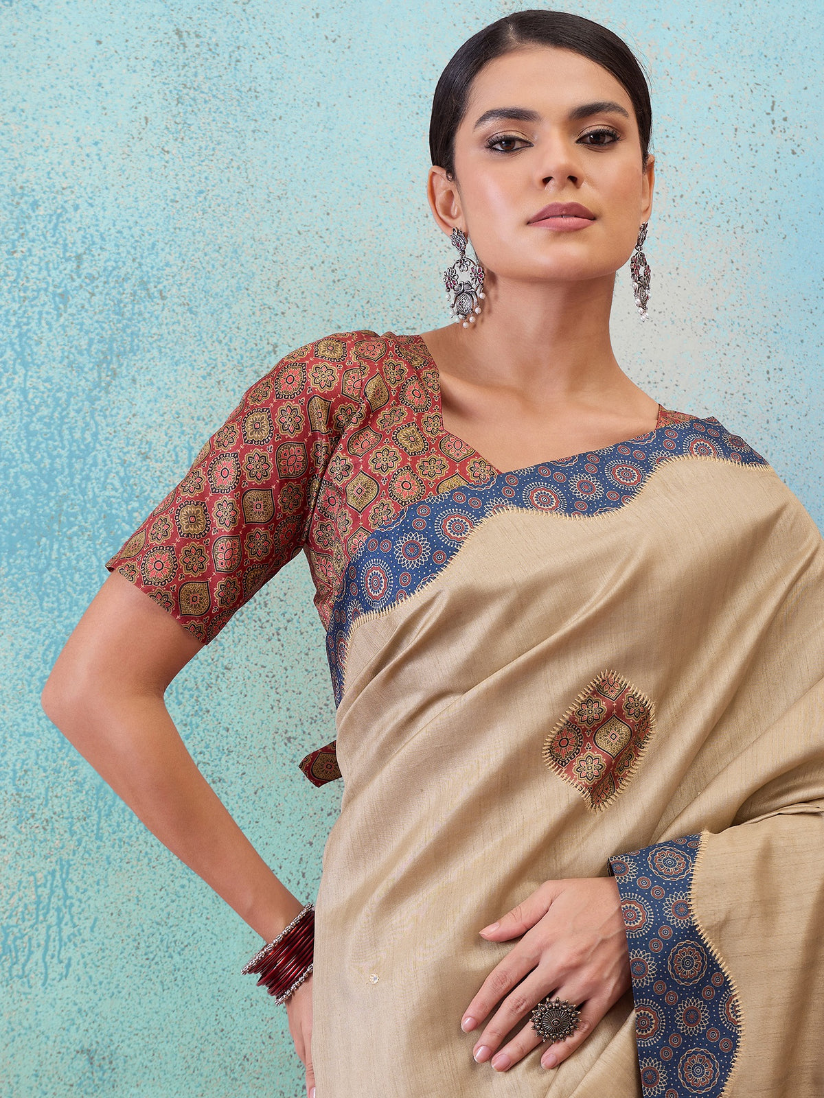 Light Brown silk blend saree view 7