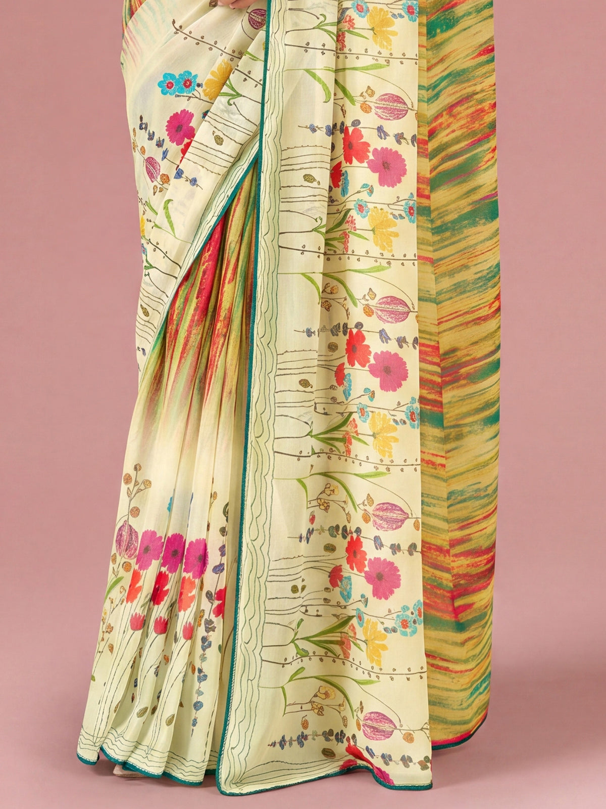 Beige Georgette saree – detail view 5