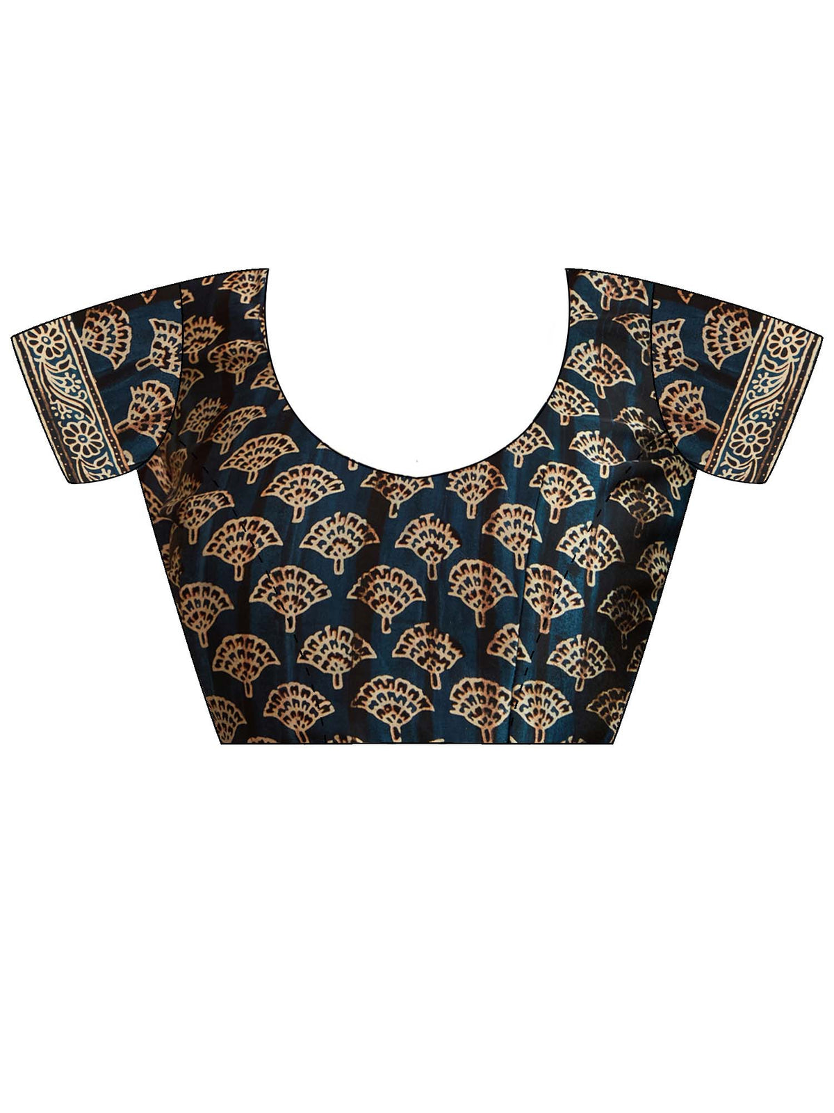 Unstitched teal blue pure crepe blouse piece with ajrak design