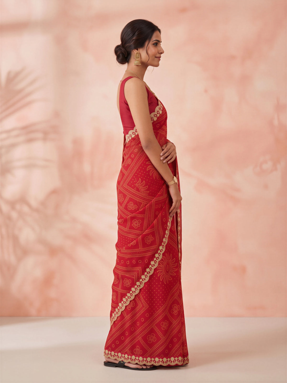 Red Georgette saree – detail view 2