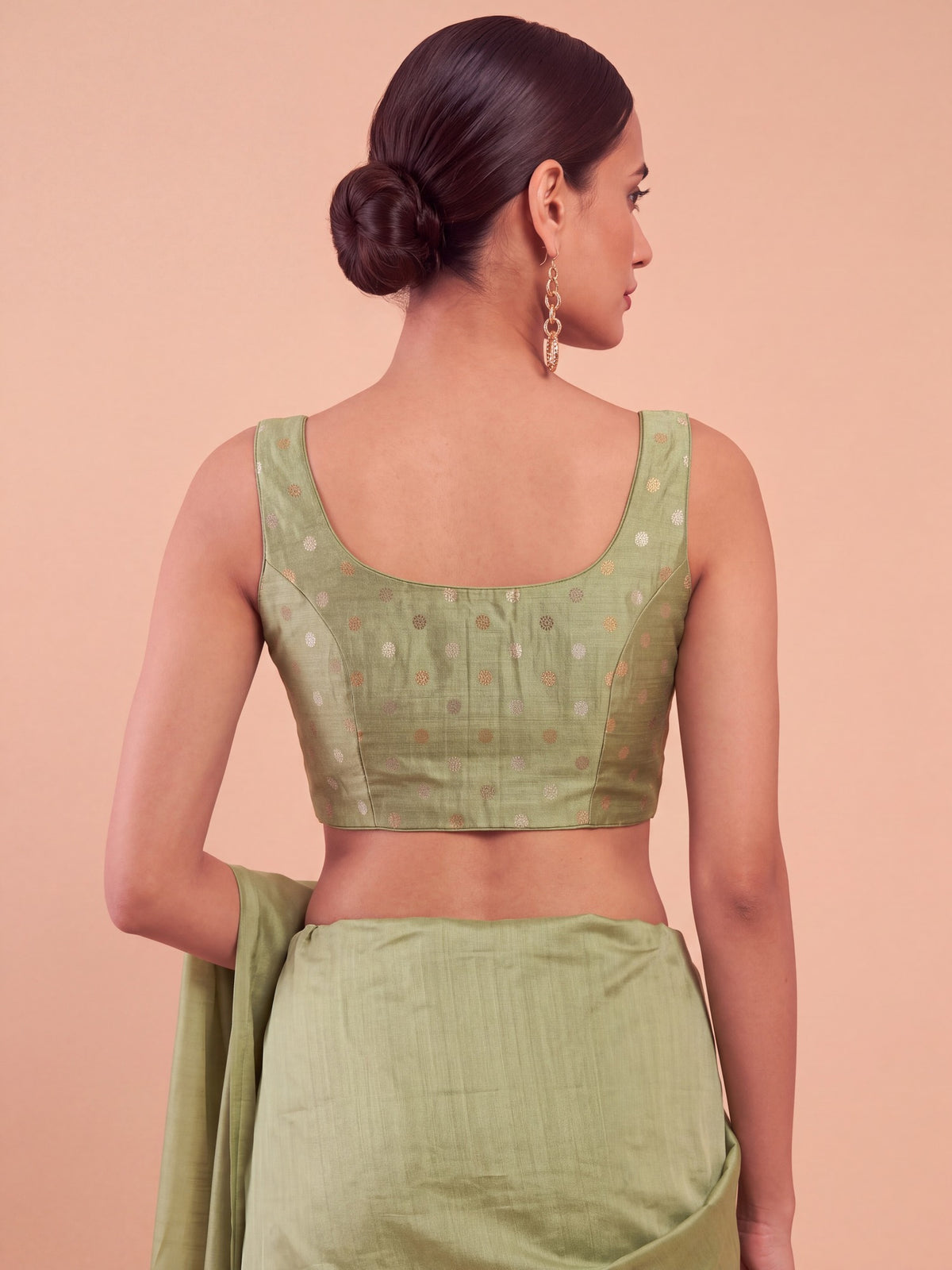 Sea Green zari woven georgette sleeveless readymade saree blouse with round neck view 1