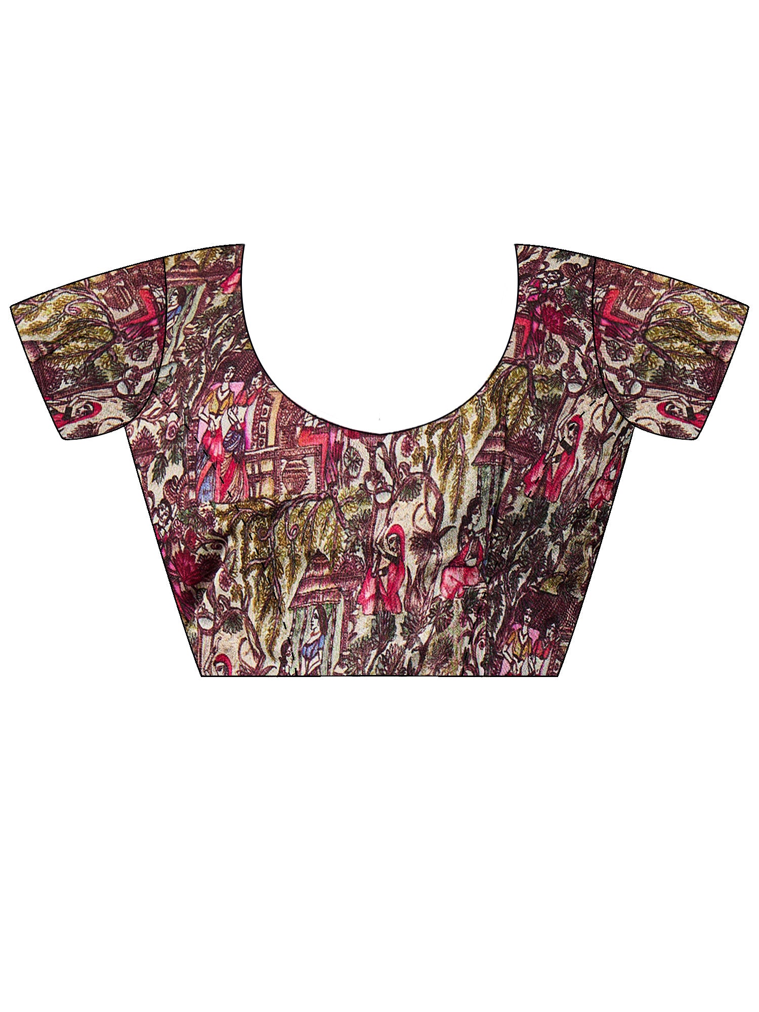 Unstitched multicolored viscose silk blouse piece with abstract design