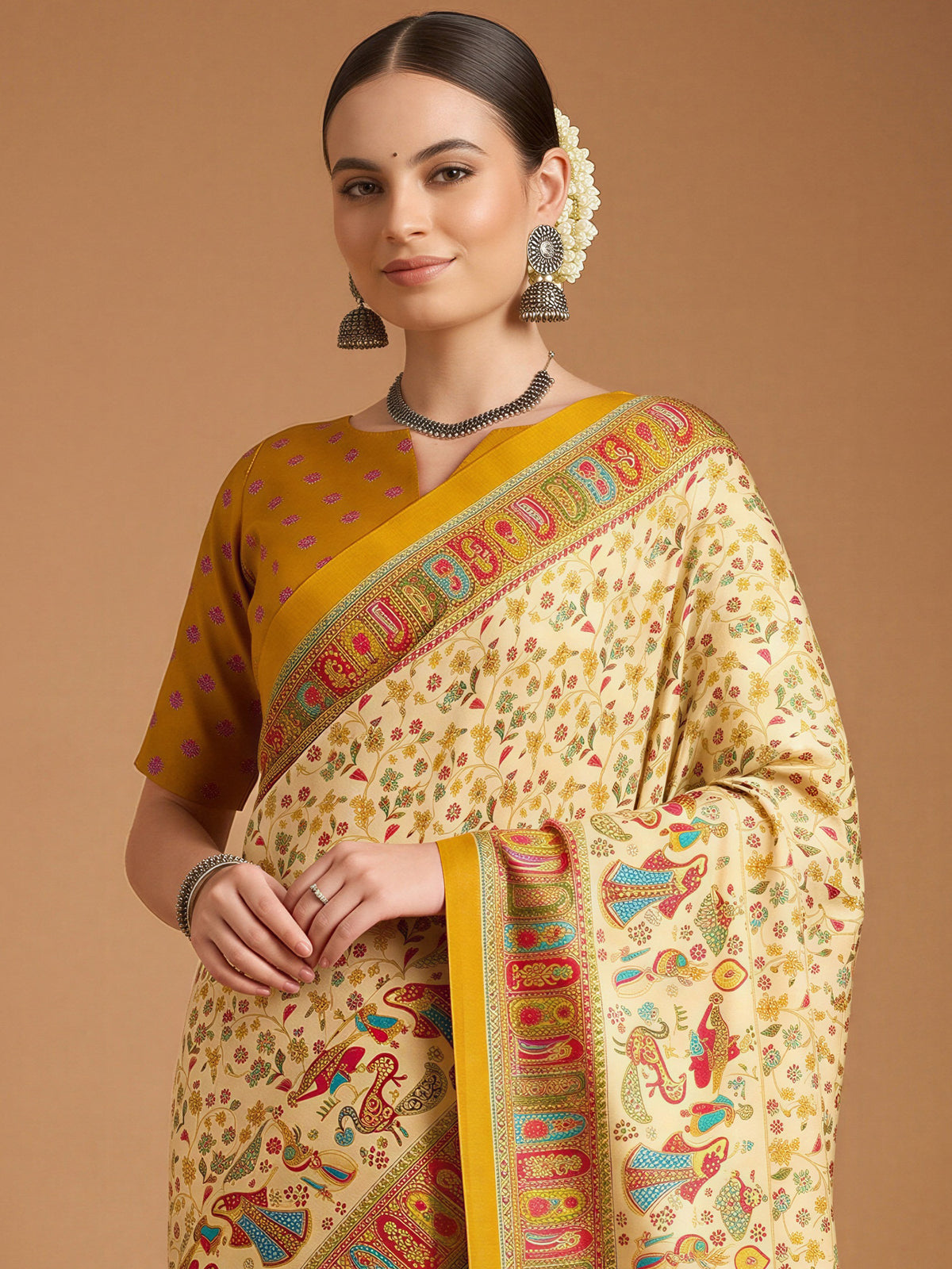 Cream Silk Blend saree – detail view 4