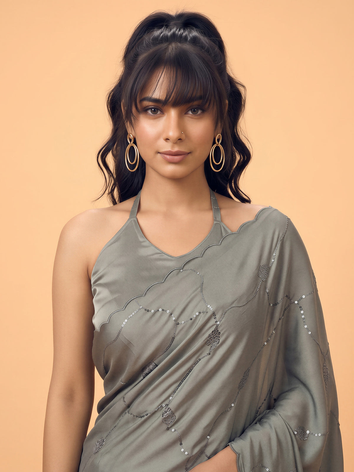 Olive Satin Silk saree – detail view 4