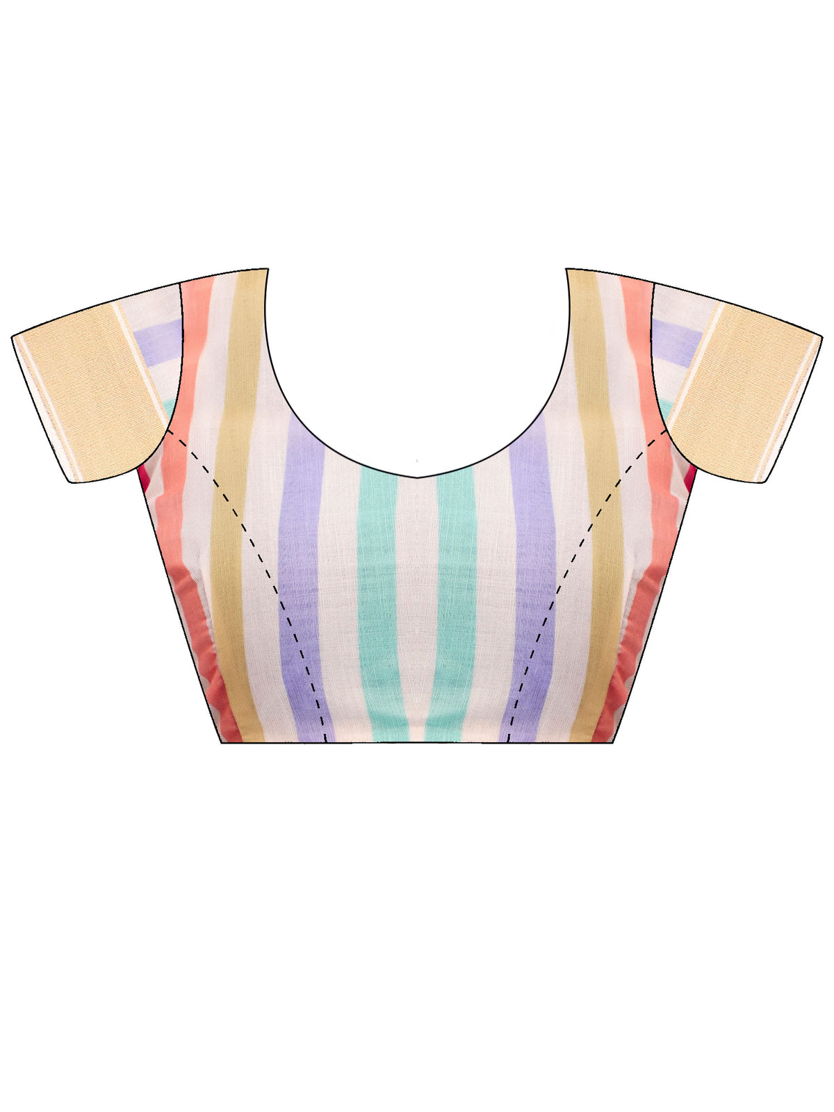 Unstitched multicolored linen blouse piece with striped design