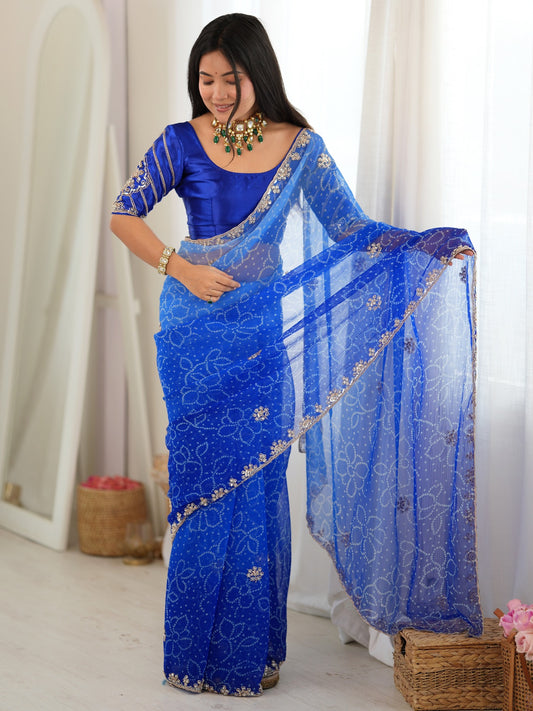 Blue georgette saree view 1