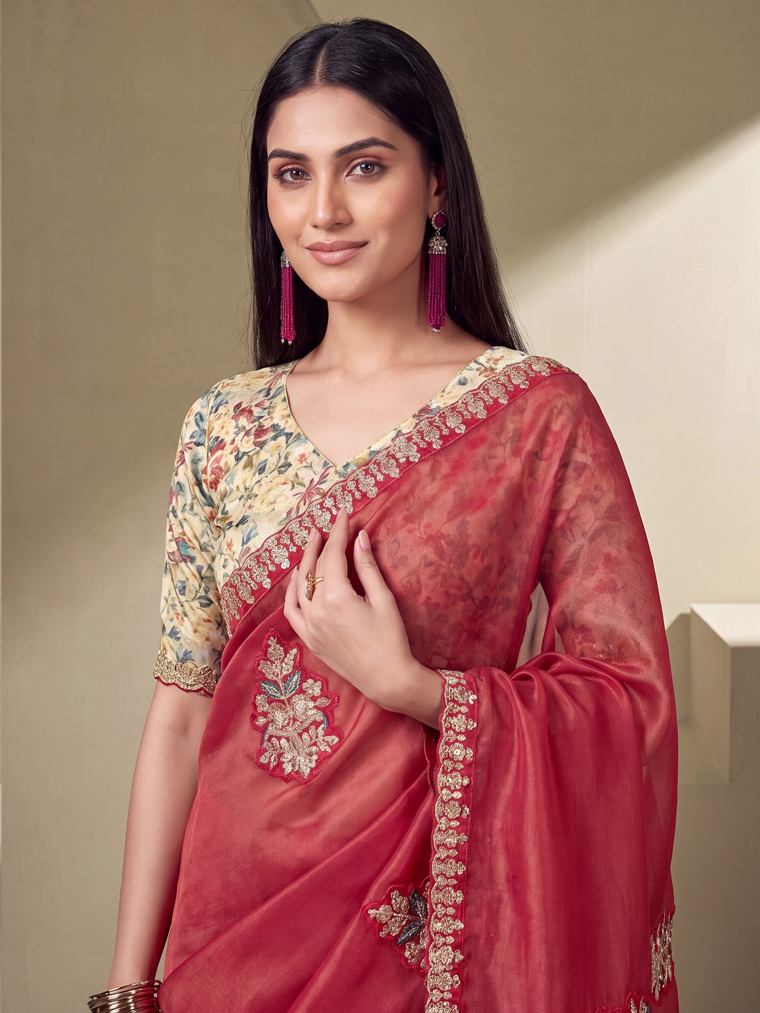 Rust Tissue saree – detail view 4