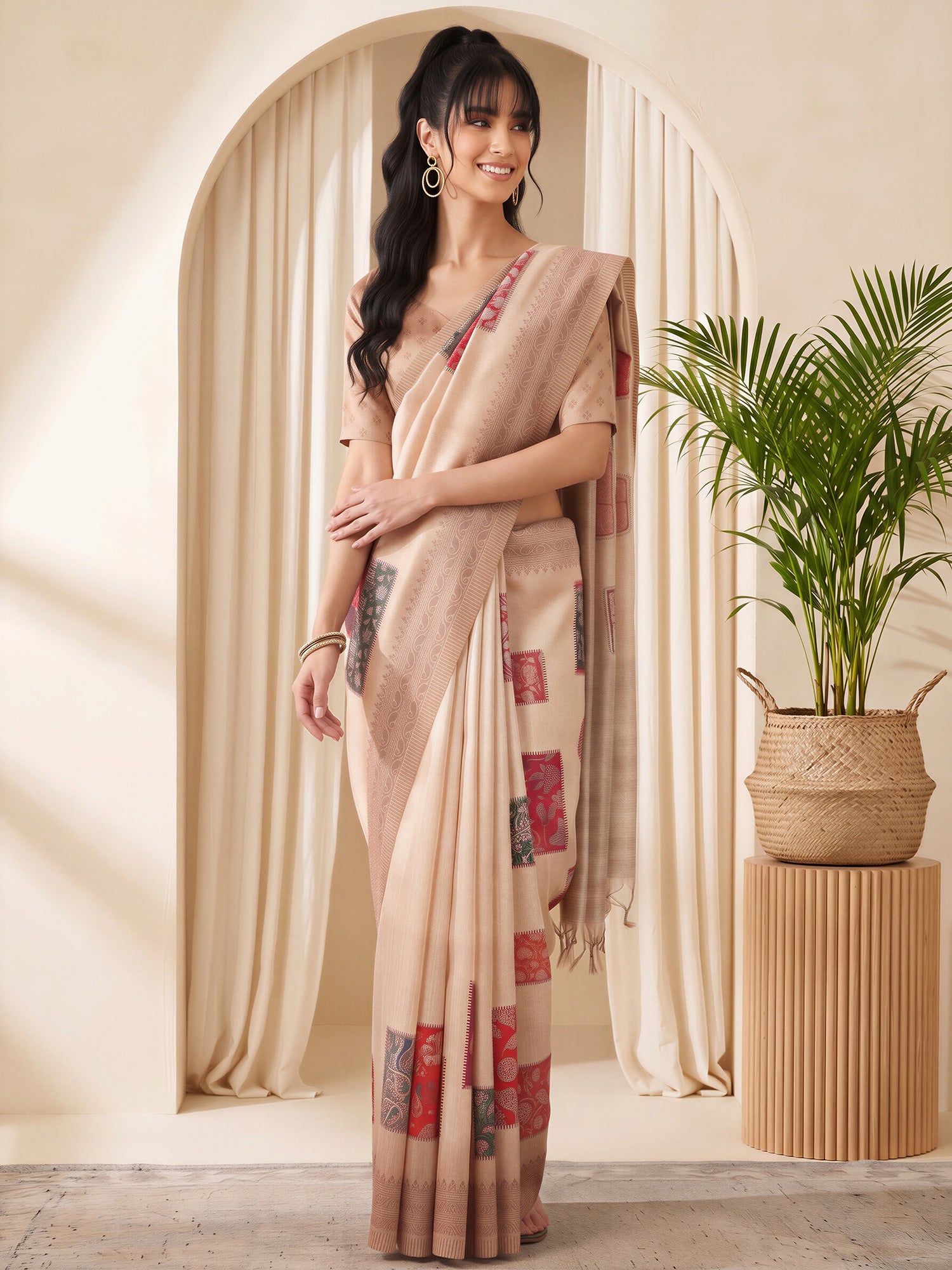 Beige Cotton Silk saree – detail view 3