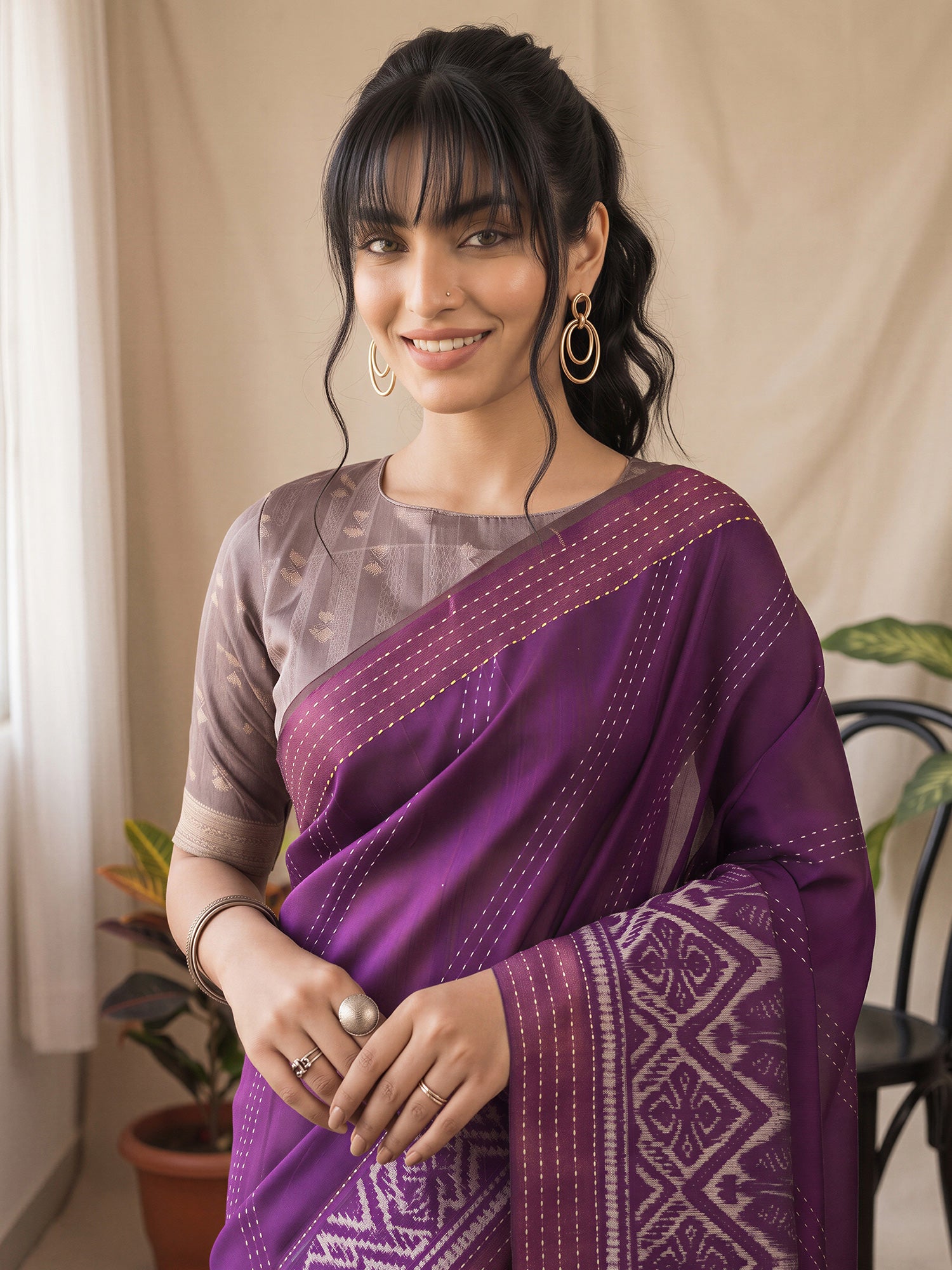 Purple Silk Cotton saree – detail view 4
