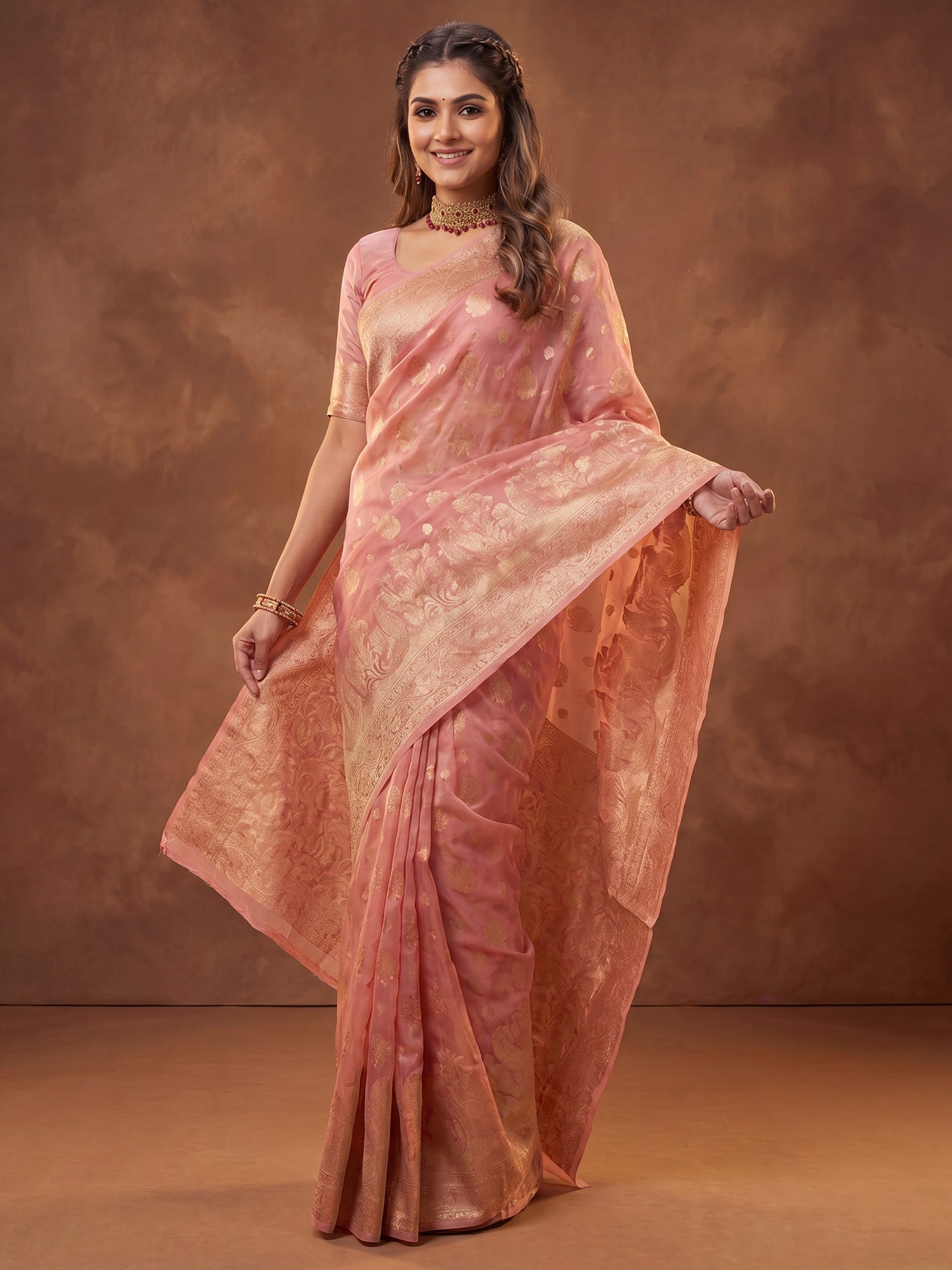 Pink Silk Blend saree – detail view 2