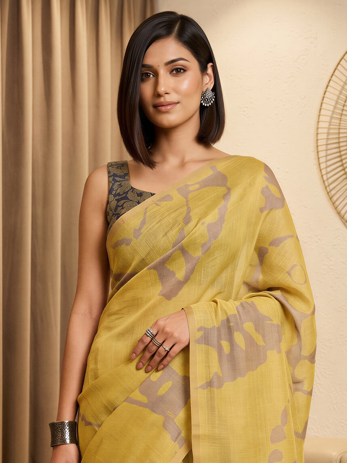Yellow Cotton Blend saree – detail view 4