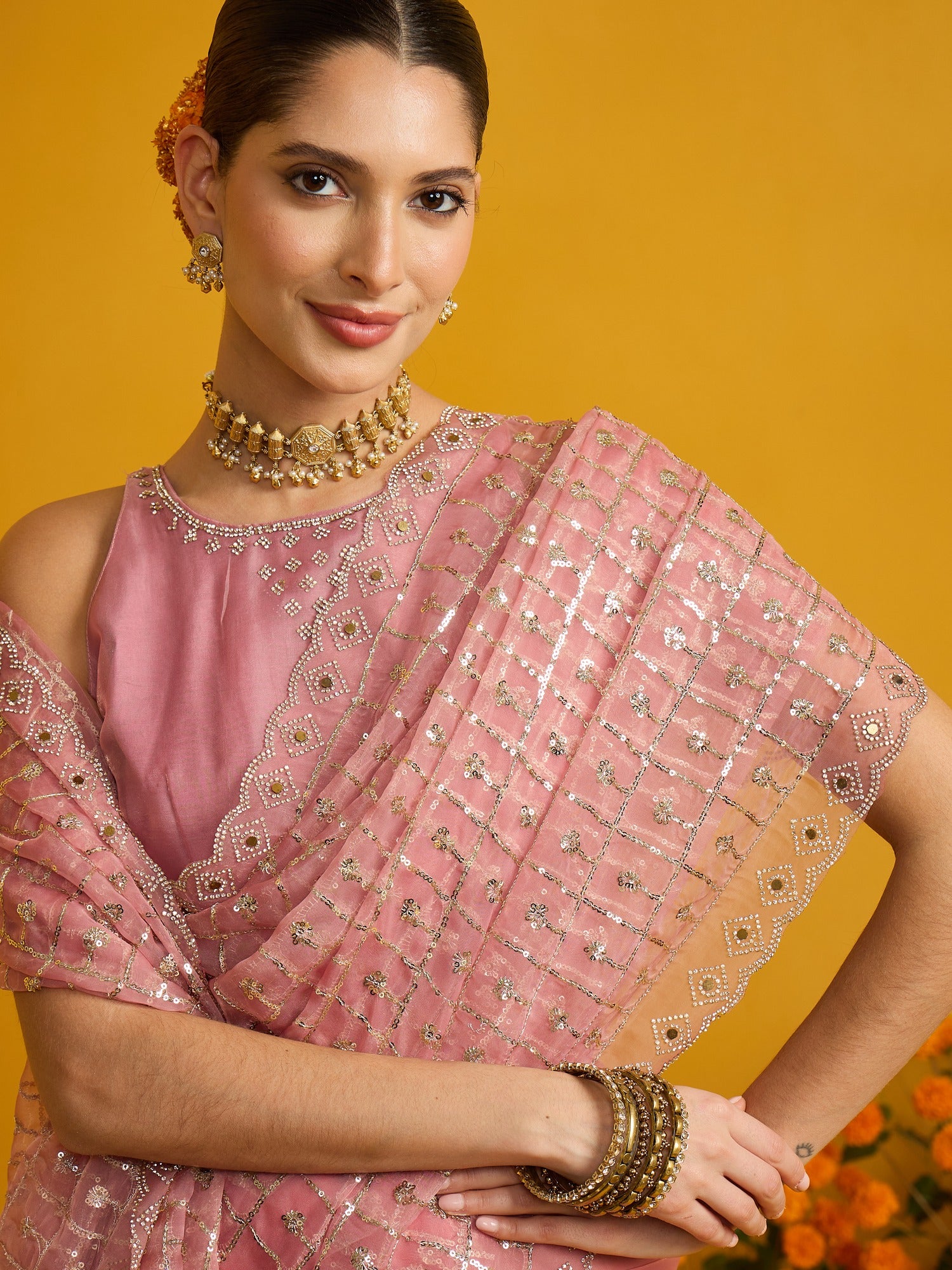 Pink Soft Silk saree – detail view 3