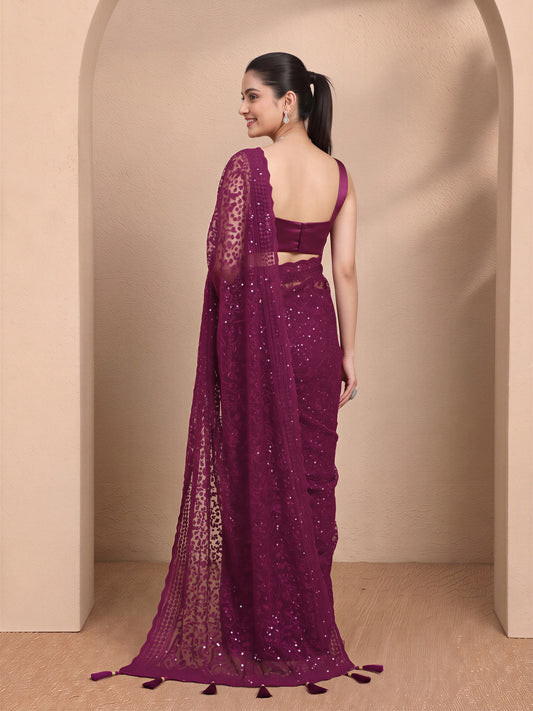 Black Net saree – detail view 1