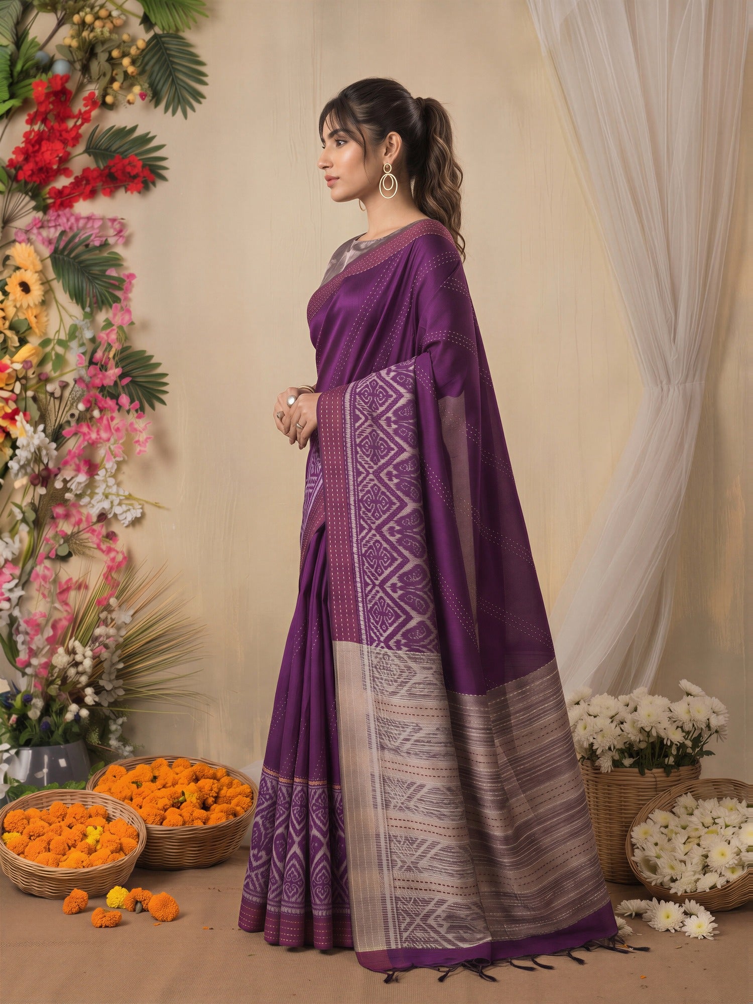 Magenta Silk Cotton saree – detail view 2