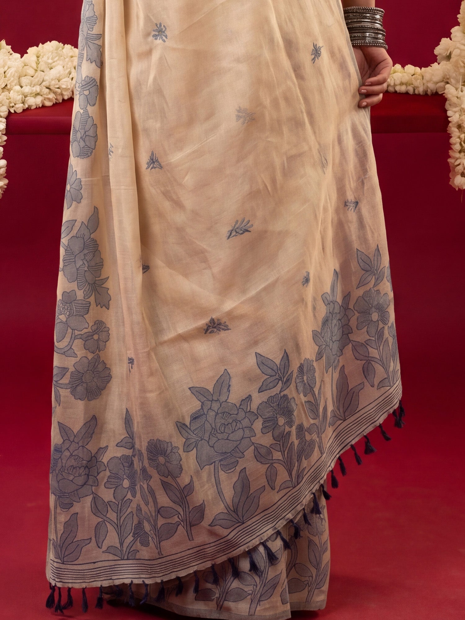 Cream Chanderi Cotton saree – detail view 5