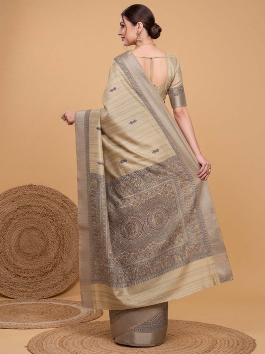 Beige Satin Silk saree – detail view 1