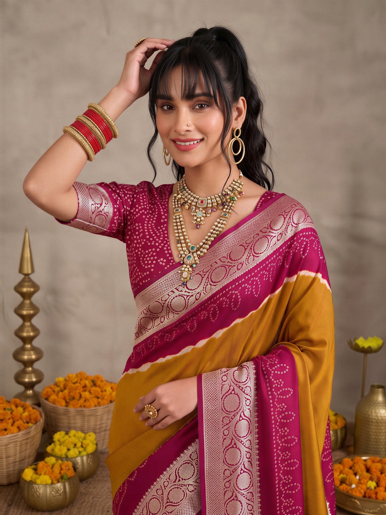 Mustard Tussar Silk saree – detail view 2