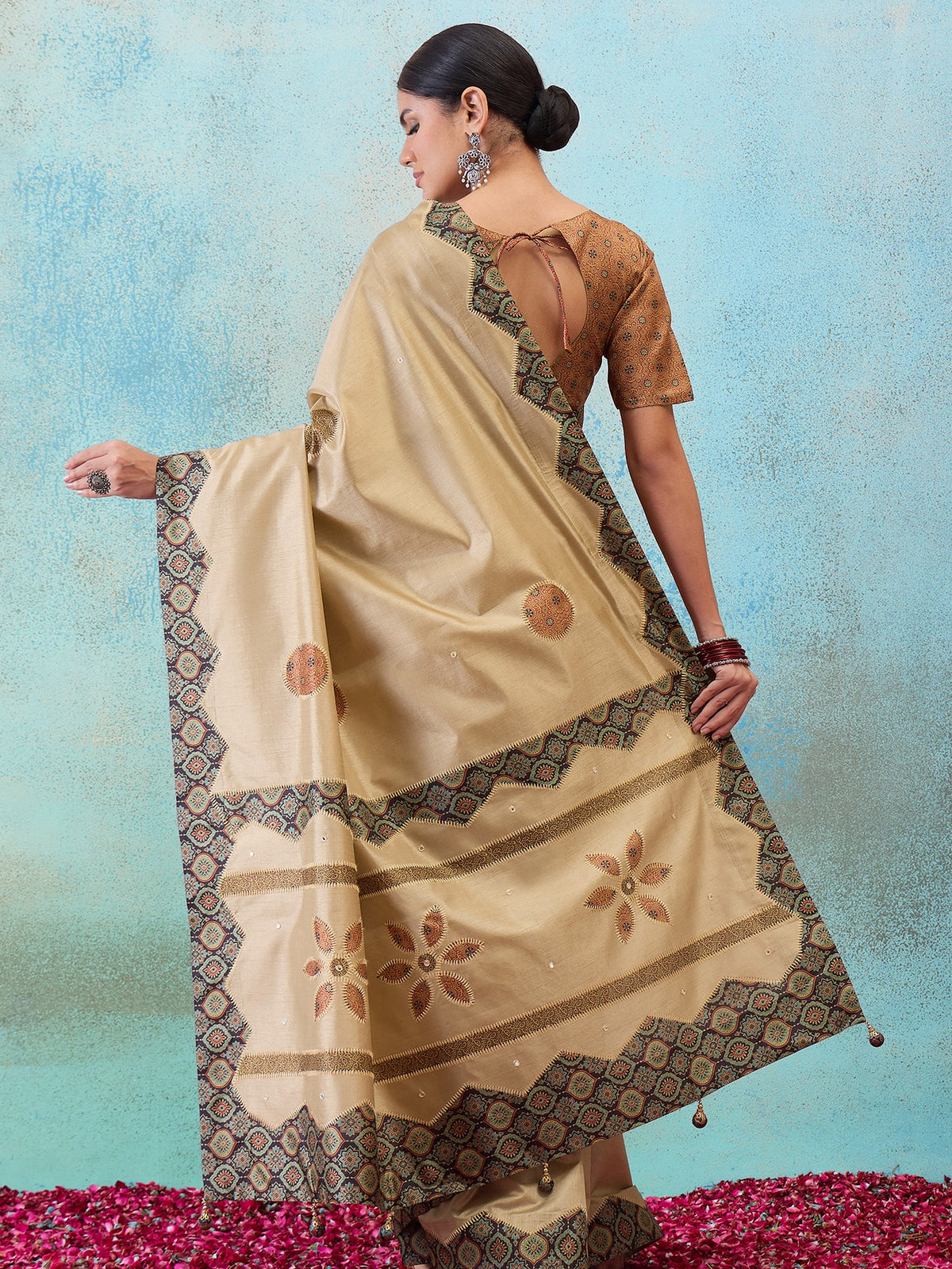 Light Brown silk blend saree view 3