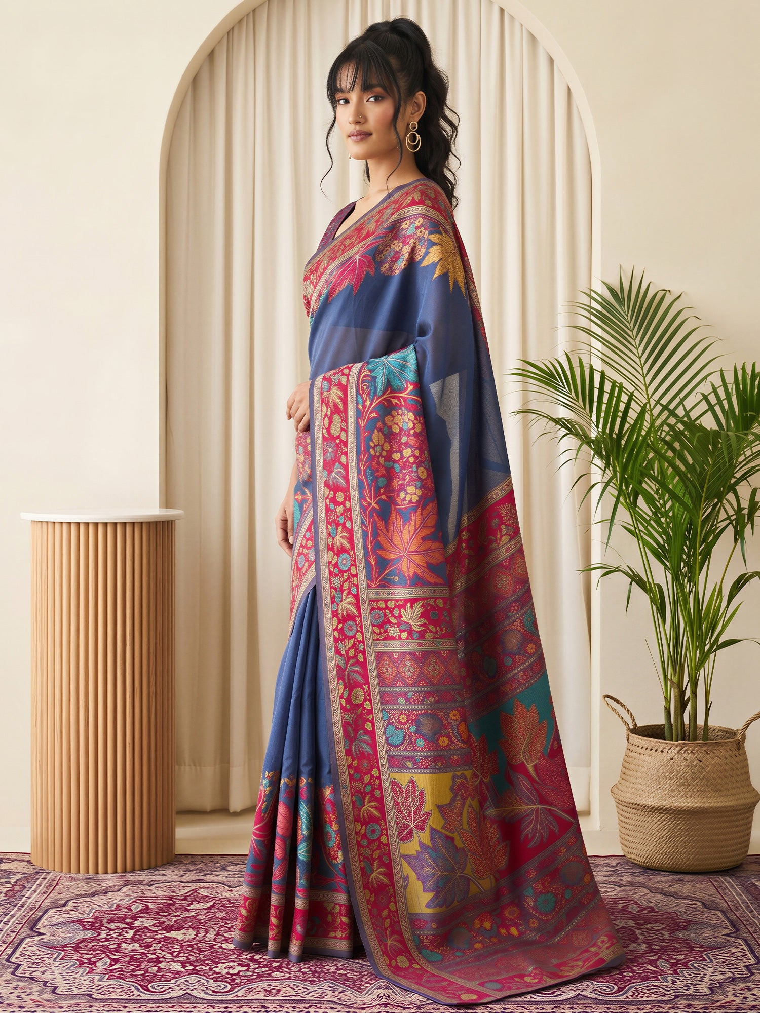 Navy Blue Pashmina Silk saree – detail view 2