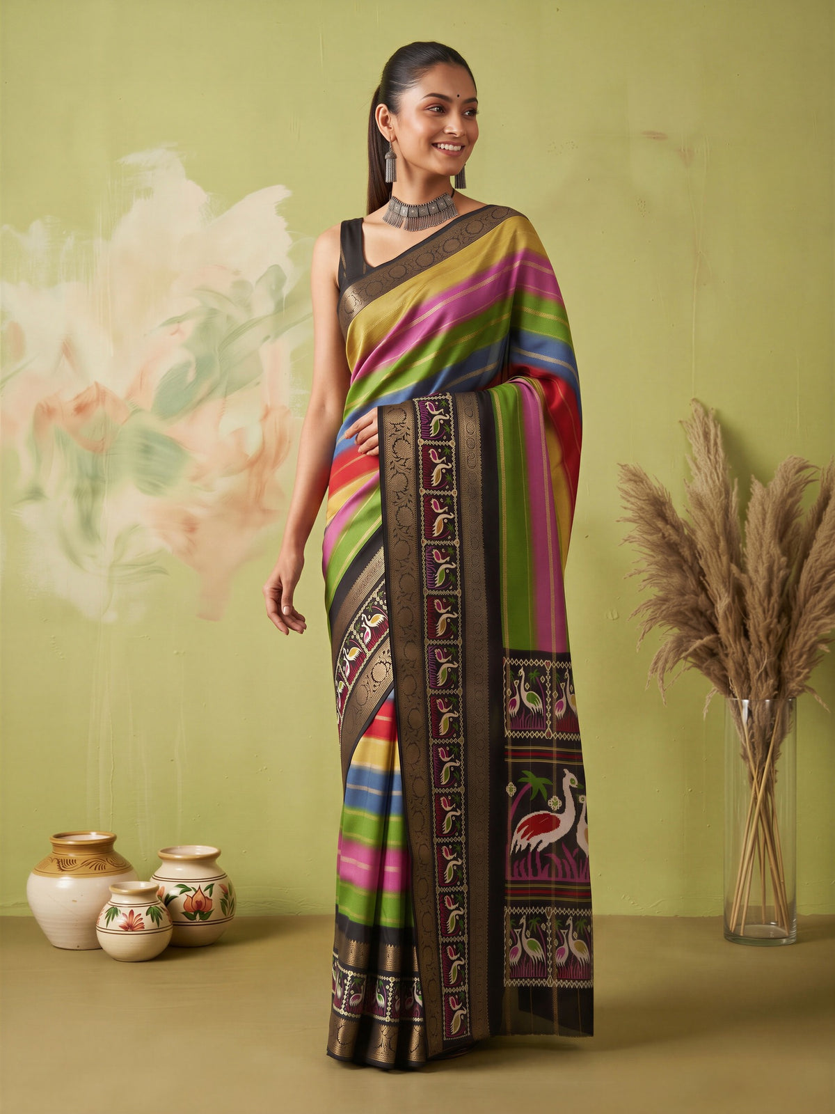 Multicolored Dola Silk saree – detail view 3